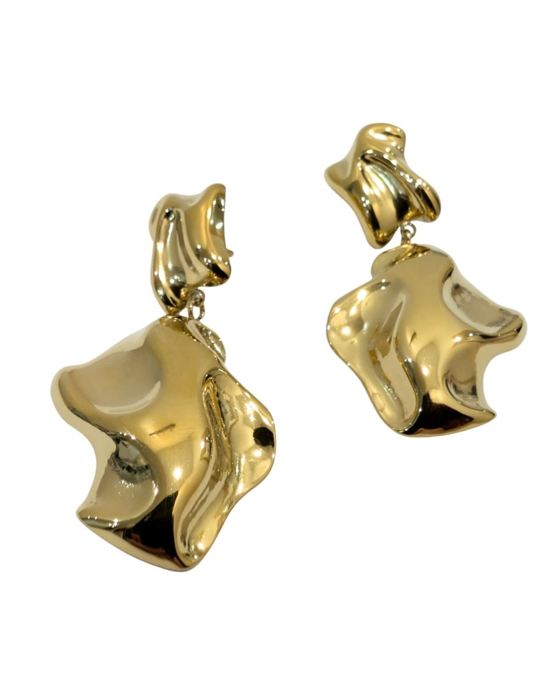 Boucles d'oreilles femme acier doré forme froissée