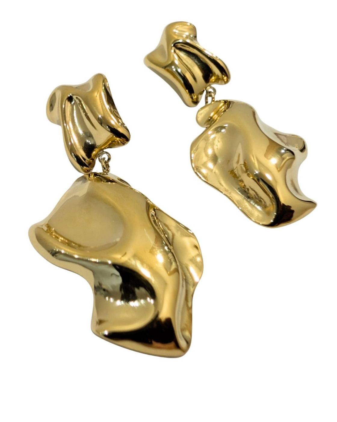 Boucles d'oreilles femme acier doré forme froissée