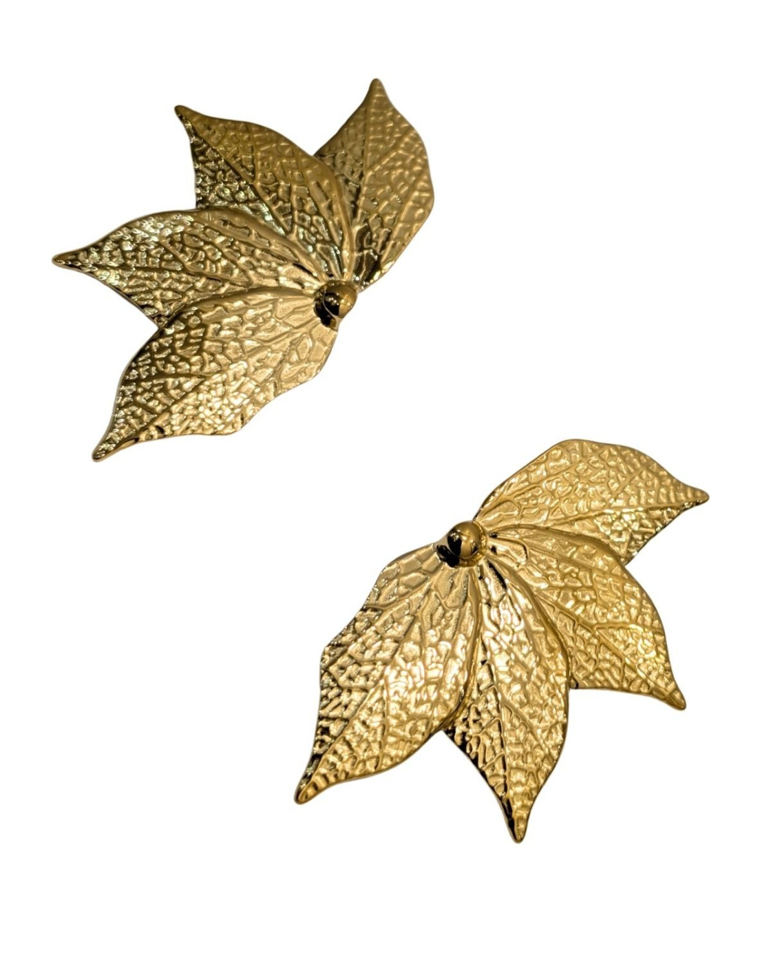 Boucles d'oreilles femme acier doré feuille