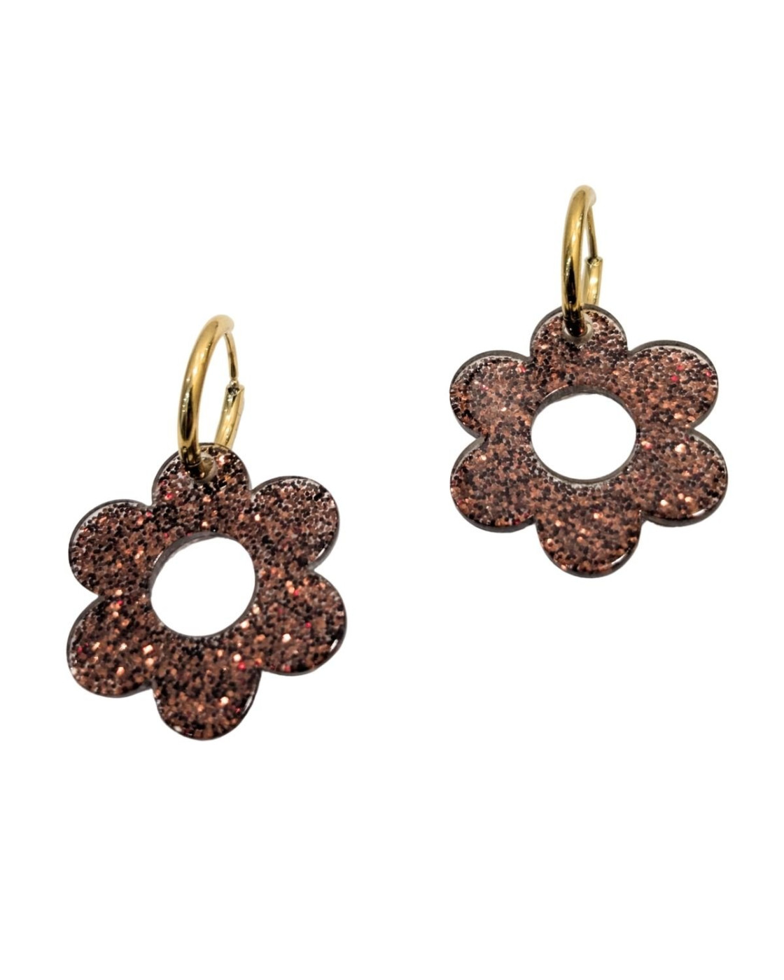Boucles d'oreilles femme acier fleur résine marron