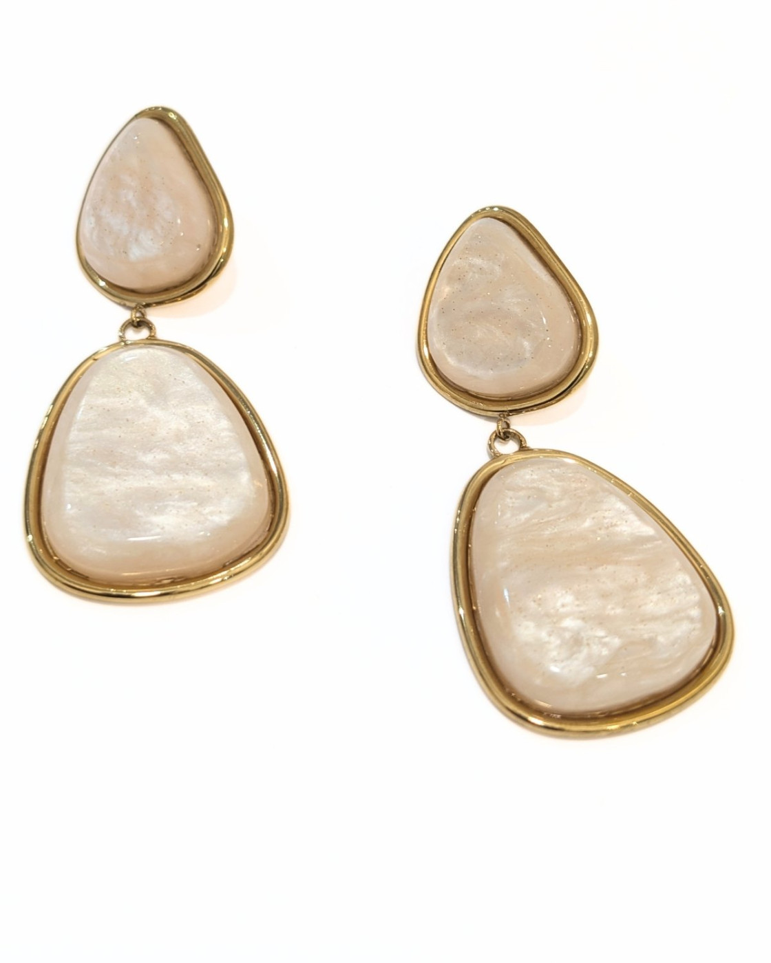 Boucles d'oreilles femme acier doré et pierres nacrées Naomi