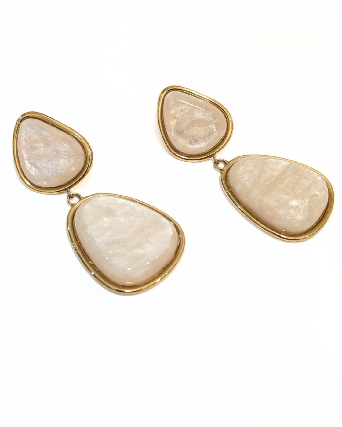 Boucles d'oreilles femme acier doré et pierres nacrées Naomi