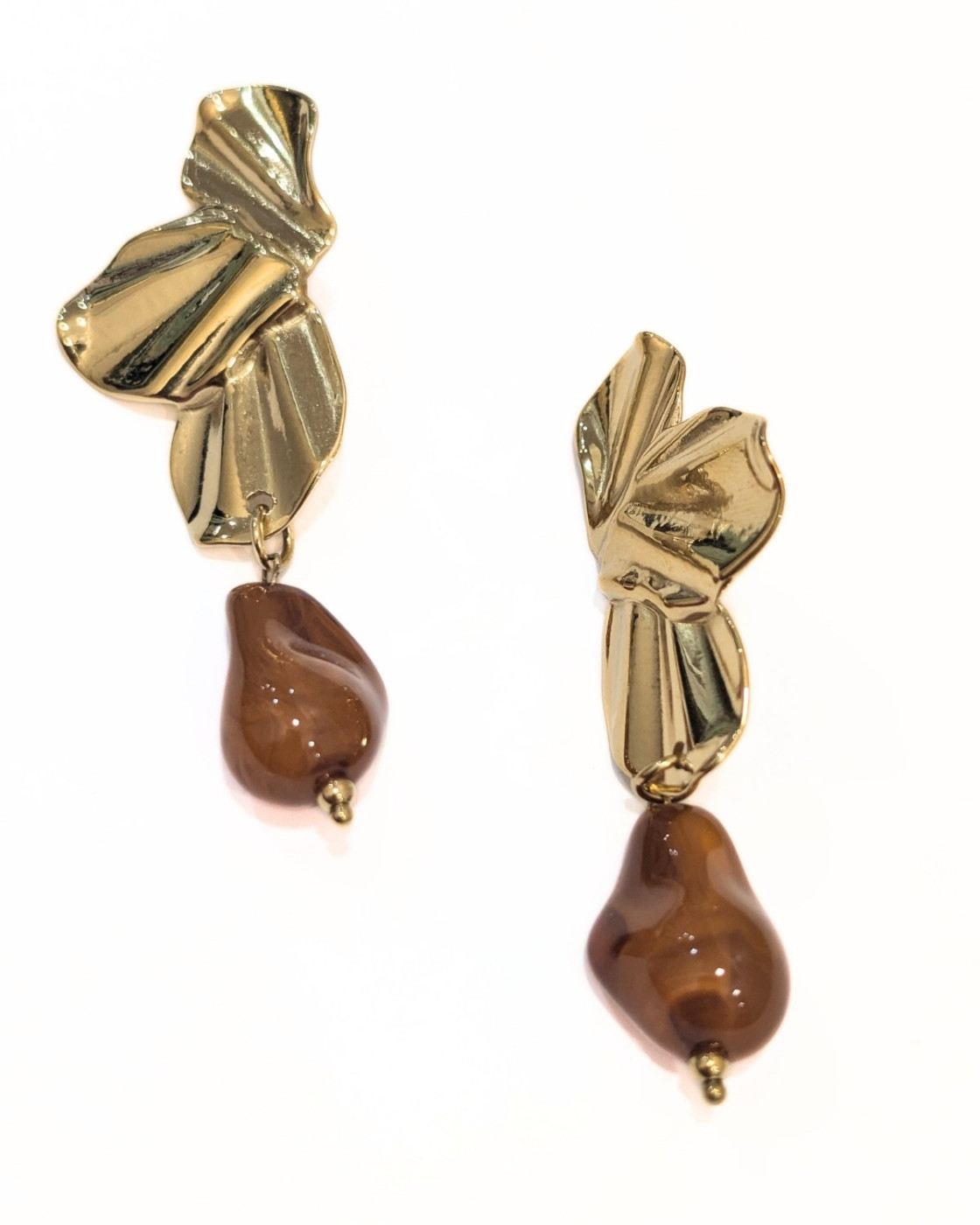 Boucles d'oreilles femme acier doré pierres marron Heidi