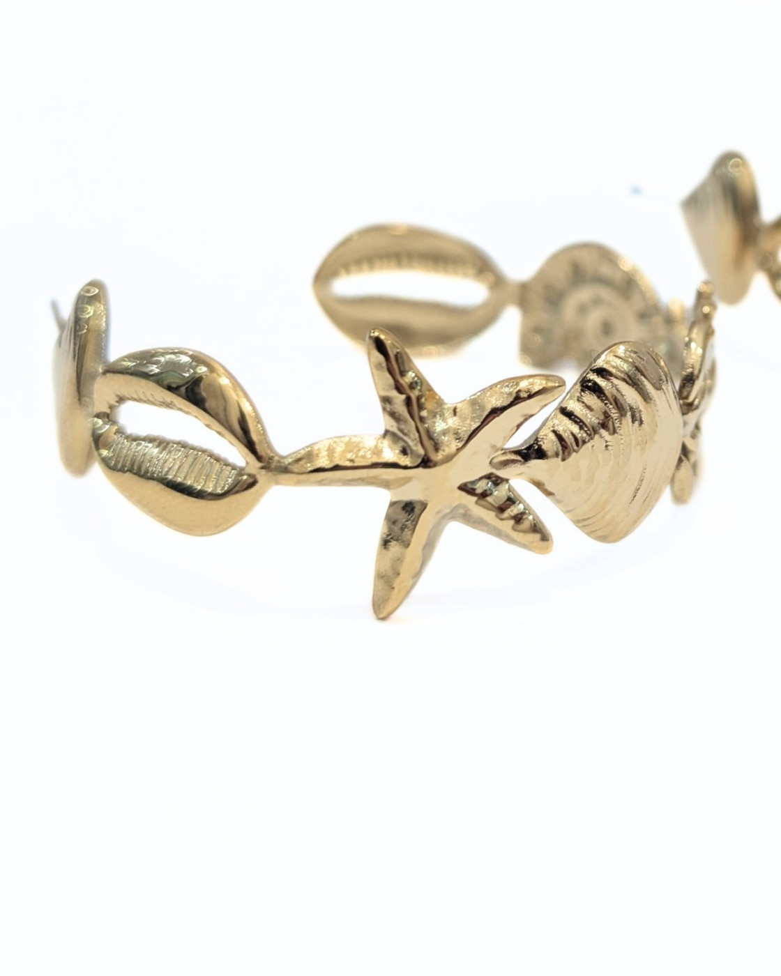 Boucles d'oreilles femme anneaux acier doré coquillages