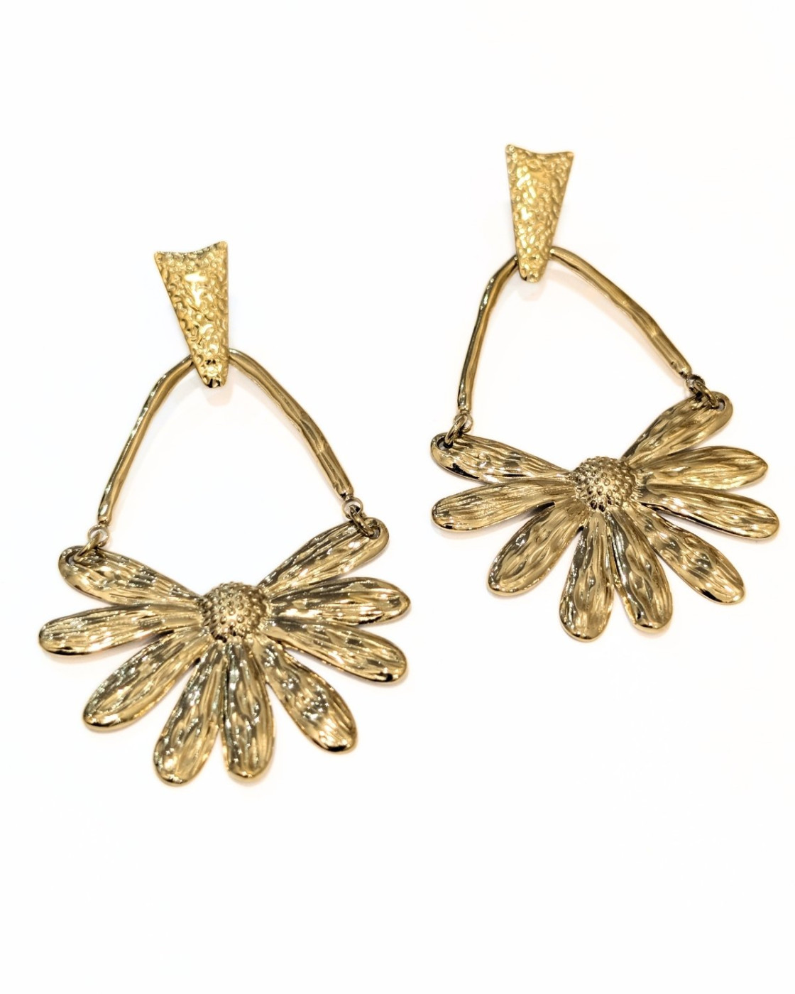 Boucles d'oreilles femme acier doré Balancelles fleuries