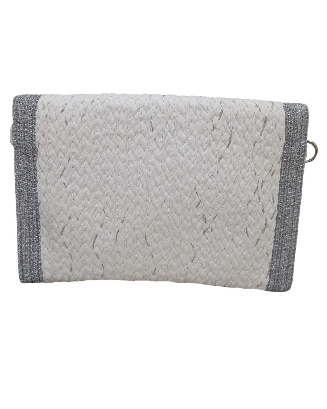 Pochette femme papier tissé blanche rebords lurex argentés