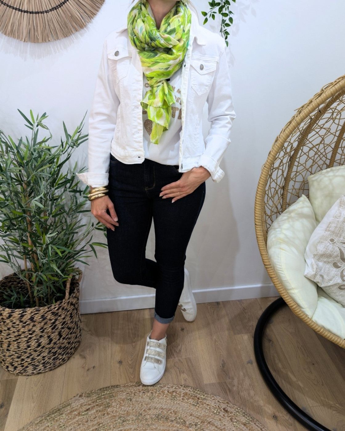 Foulard femme feuilles et dorures Erynn
