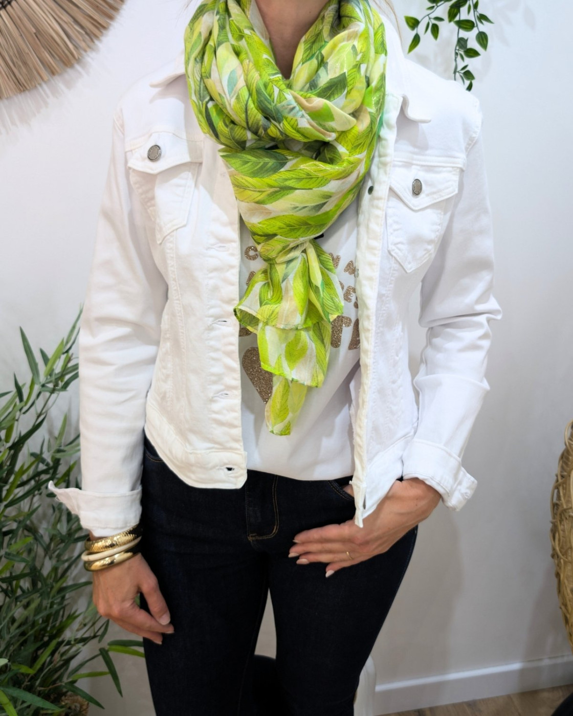 Foulard femme feuilles et dorures Erynn