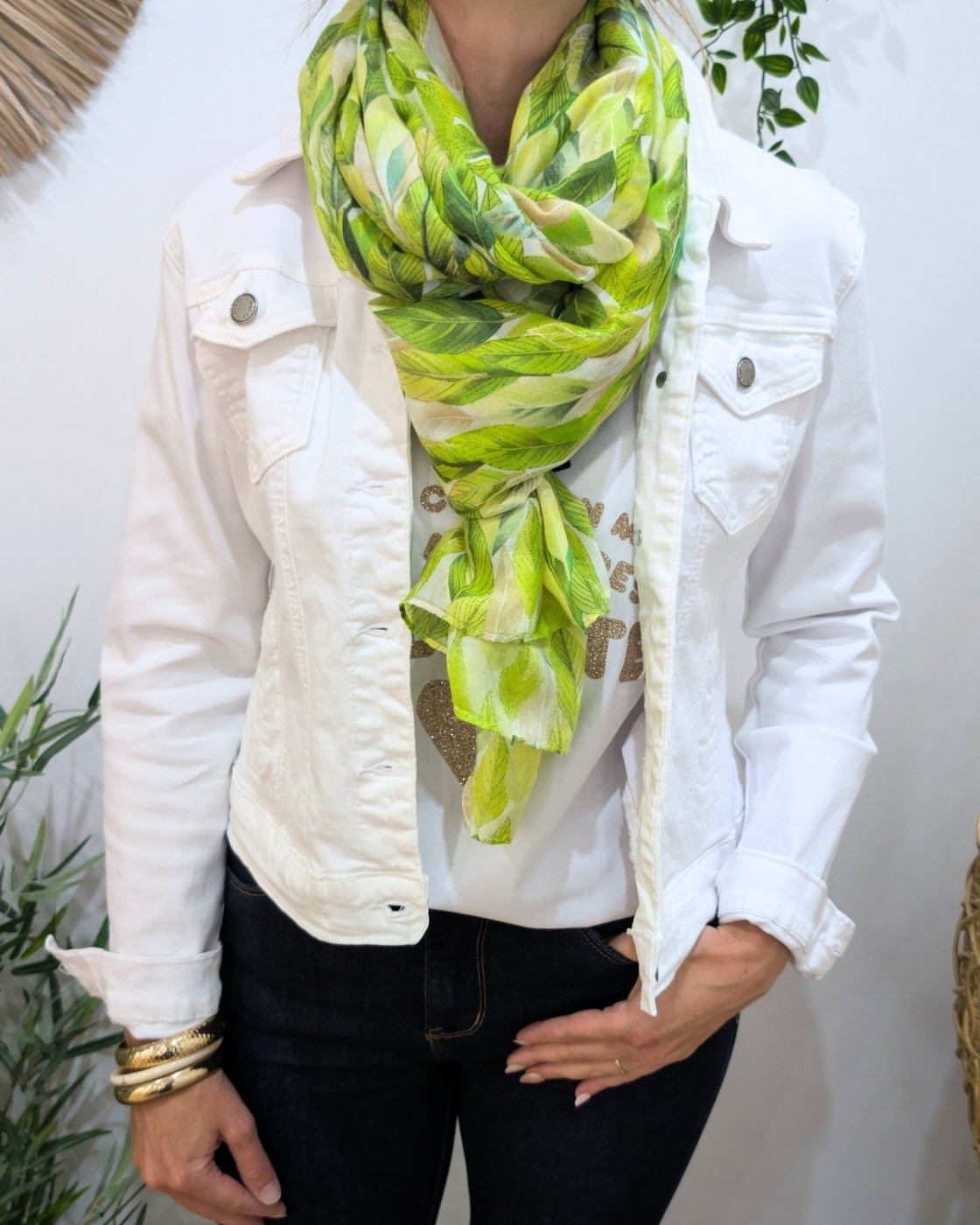 Foulard femme feuilles et dorures Erynn