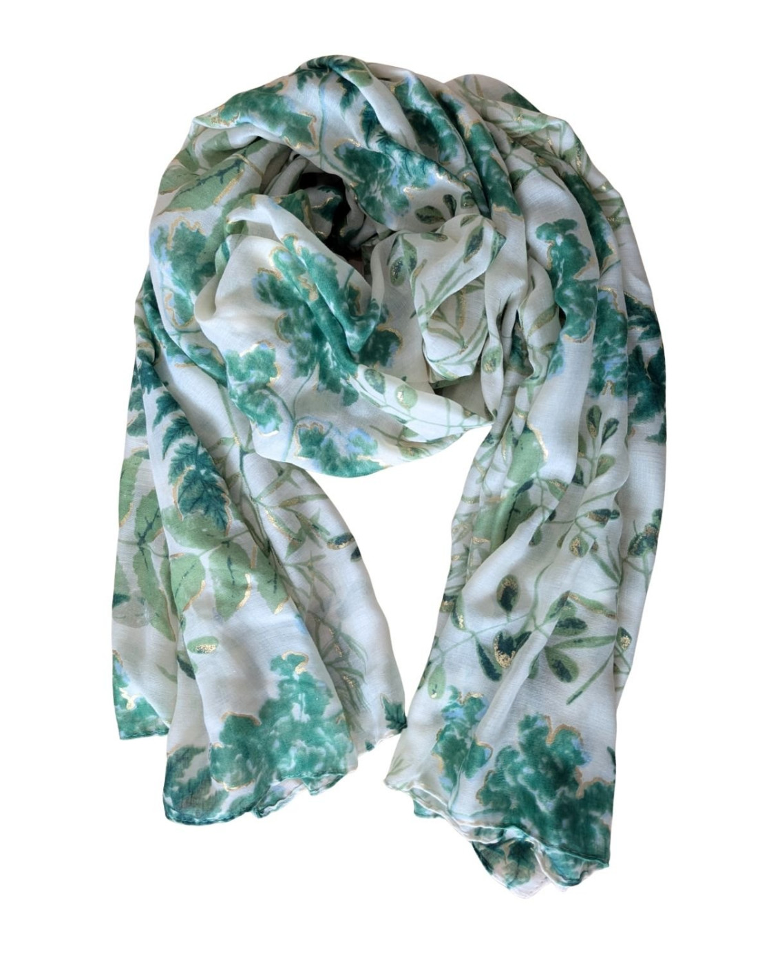 Foulard femme feuillages et dorures Dahlia-Vert