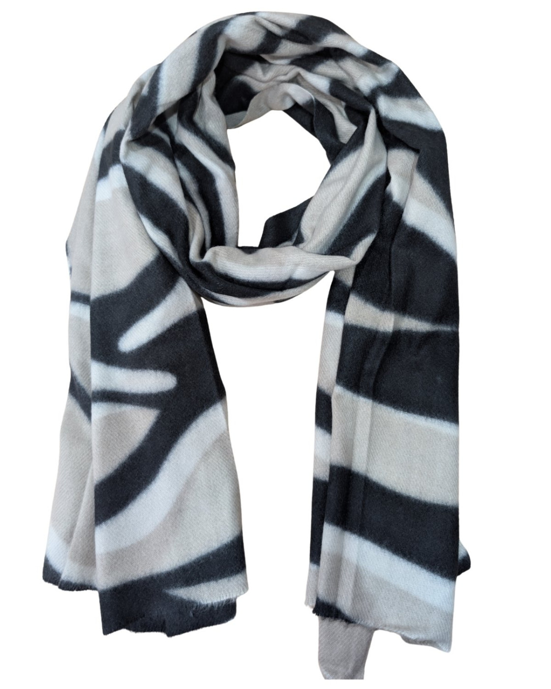 Echarpe femme motifs zébrés noirs et beiges