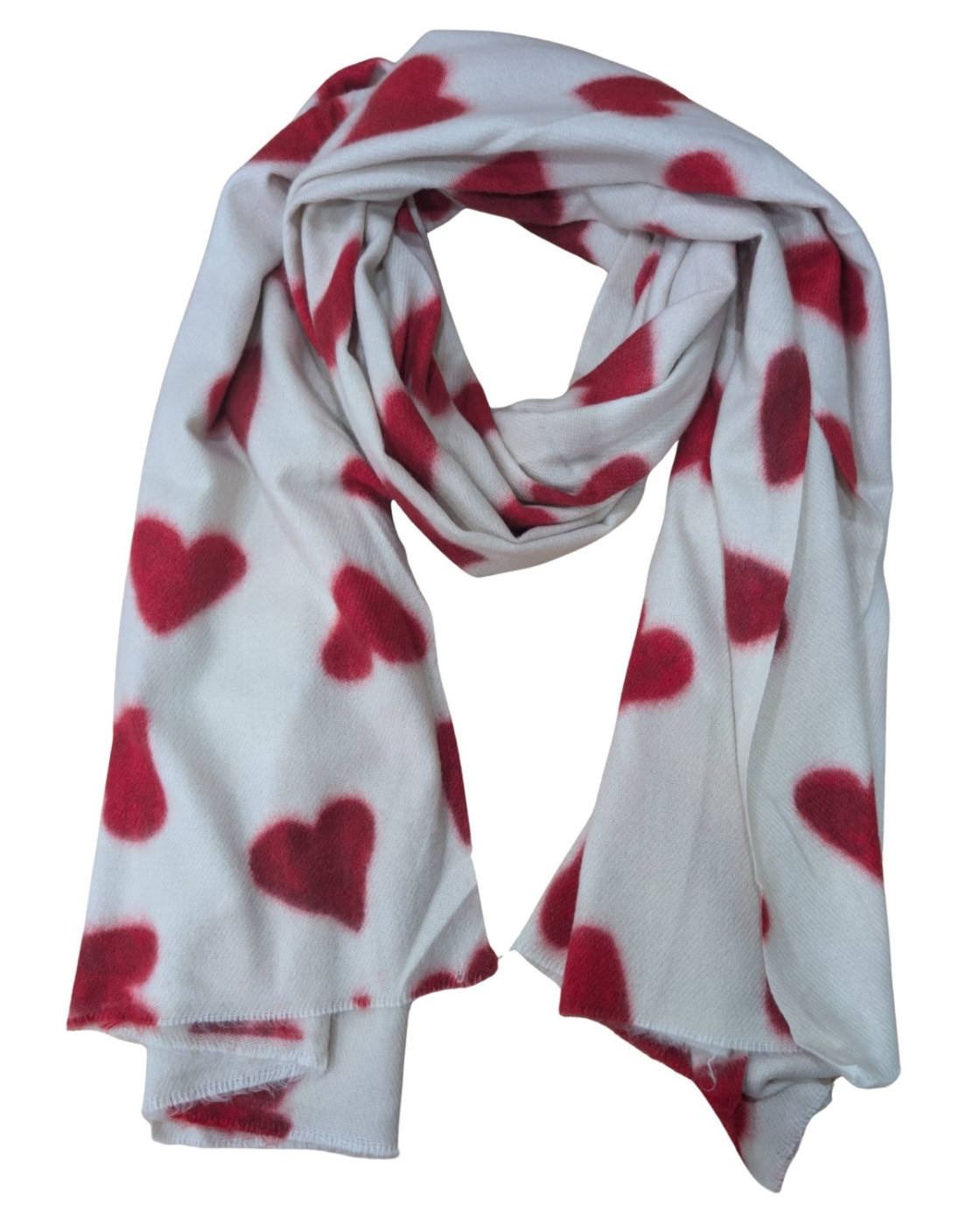 Echarpe femme beige coeurs rouges