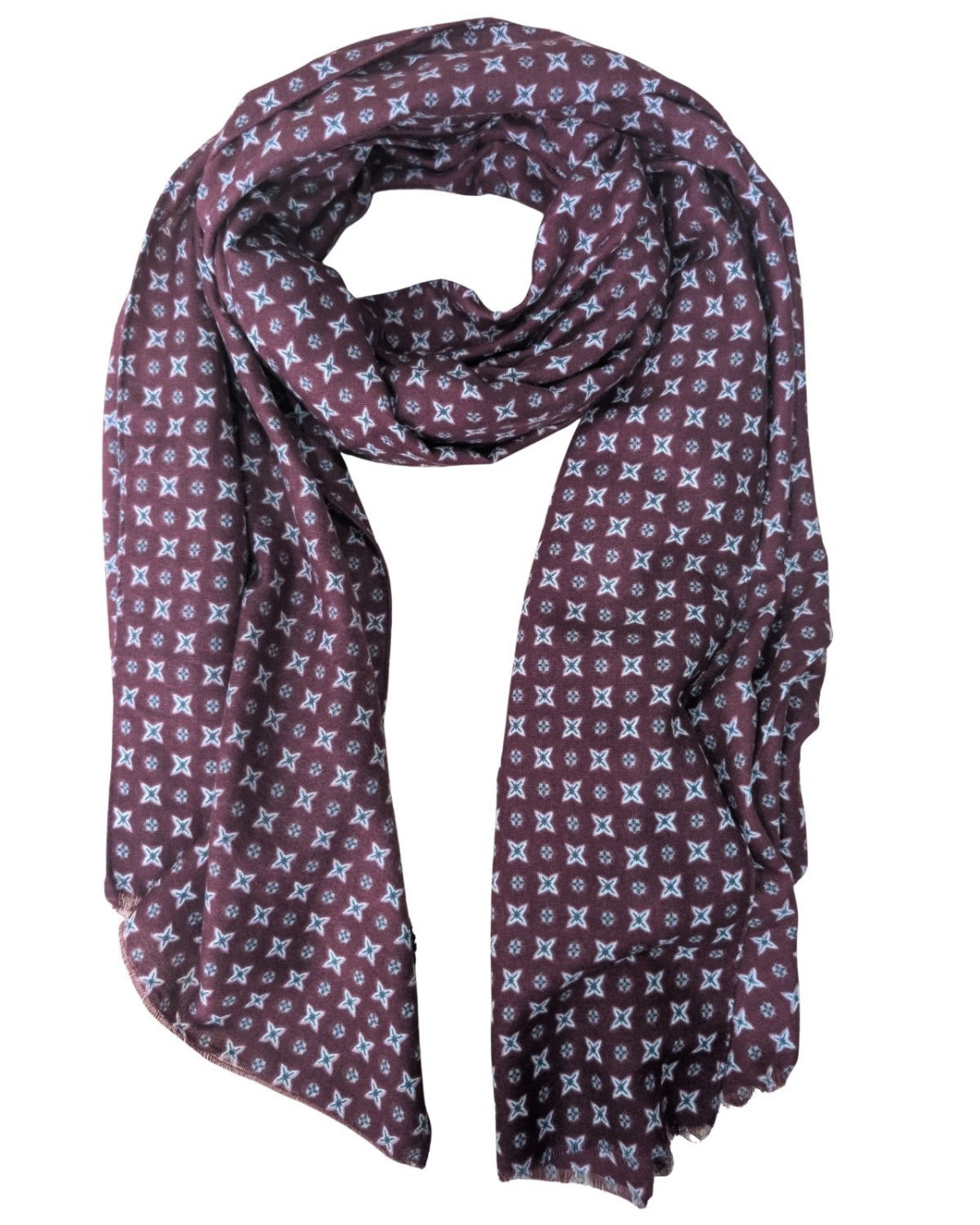 Echarpe femme bordeaux imprimés bleu et blancs Myriam