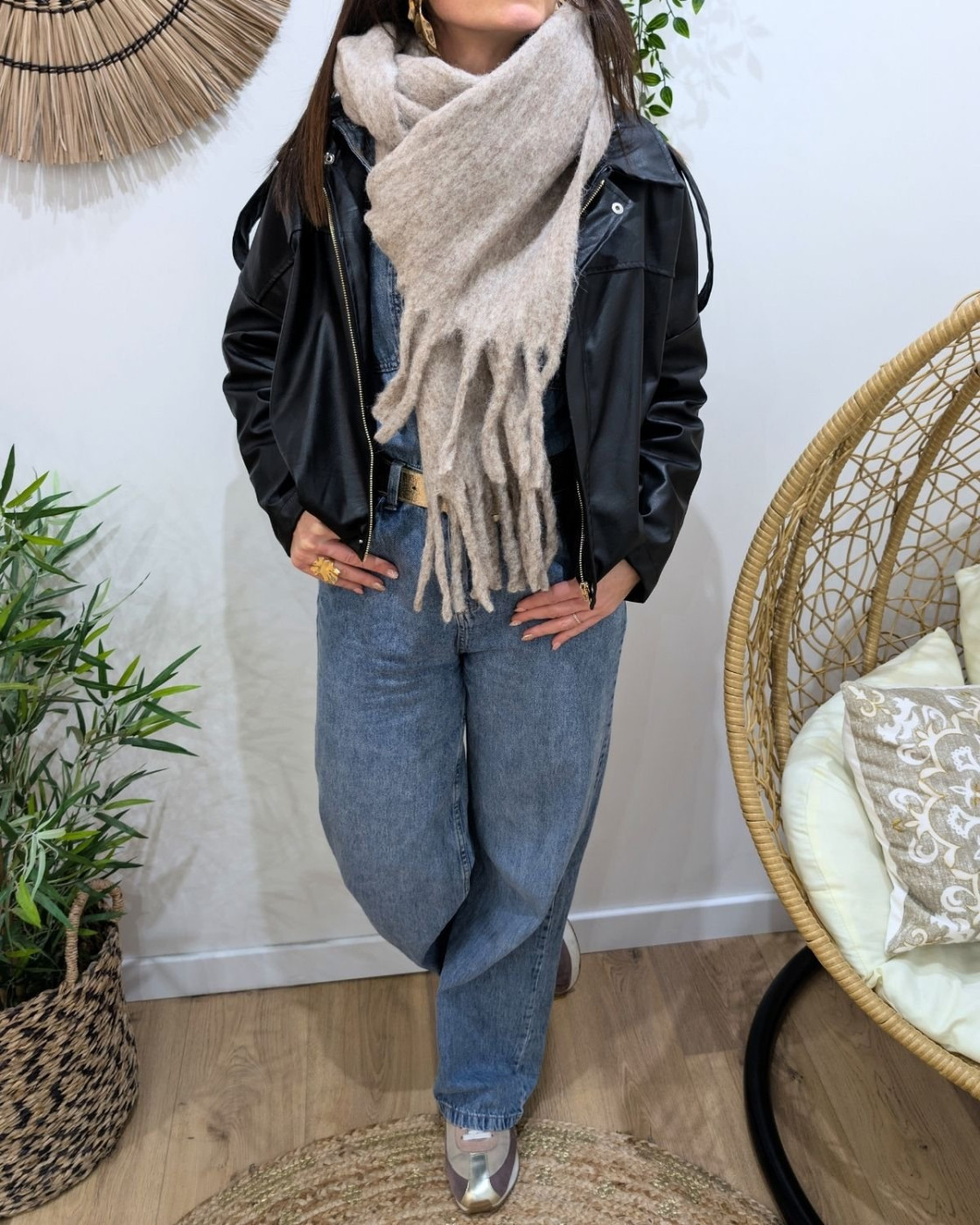 Grosse écharpe femme laine chinée à franges Aminta