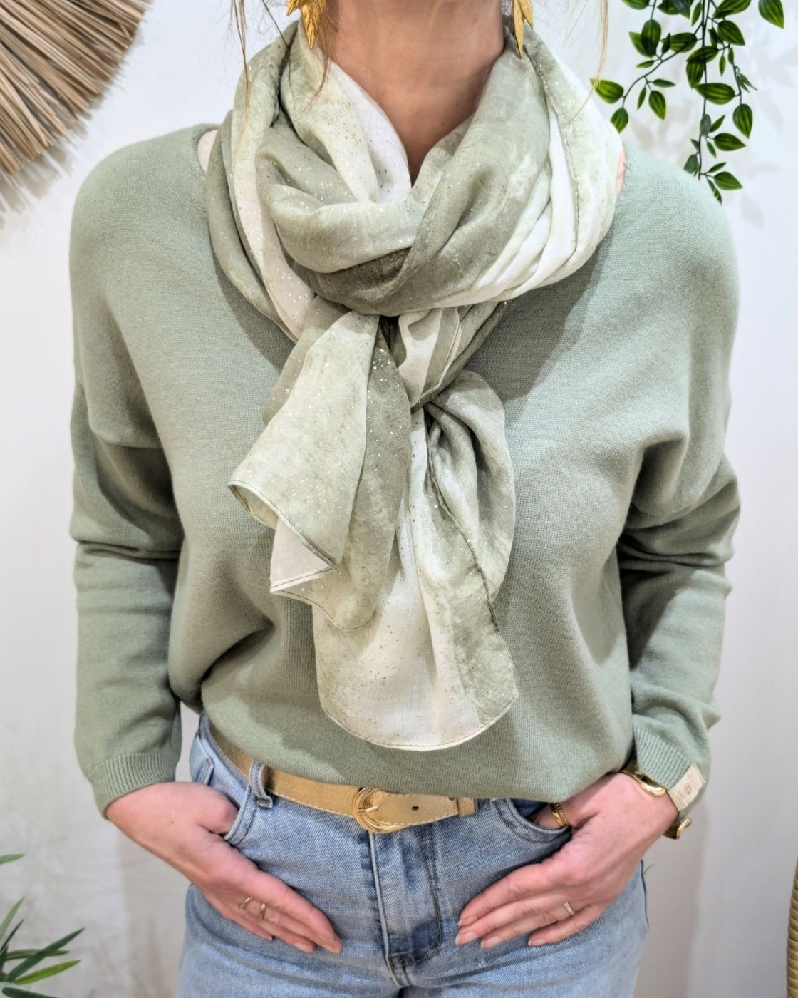 Foulard femme uni délavé et dorures Léandra