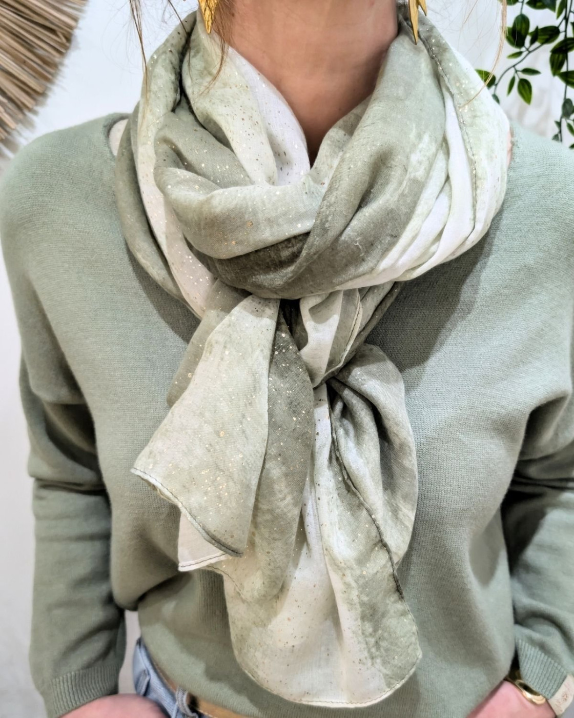 Foulard femme uni délavé et dorures Léandra