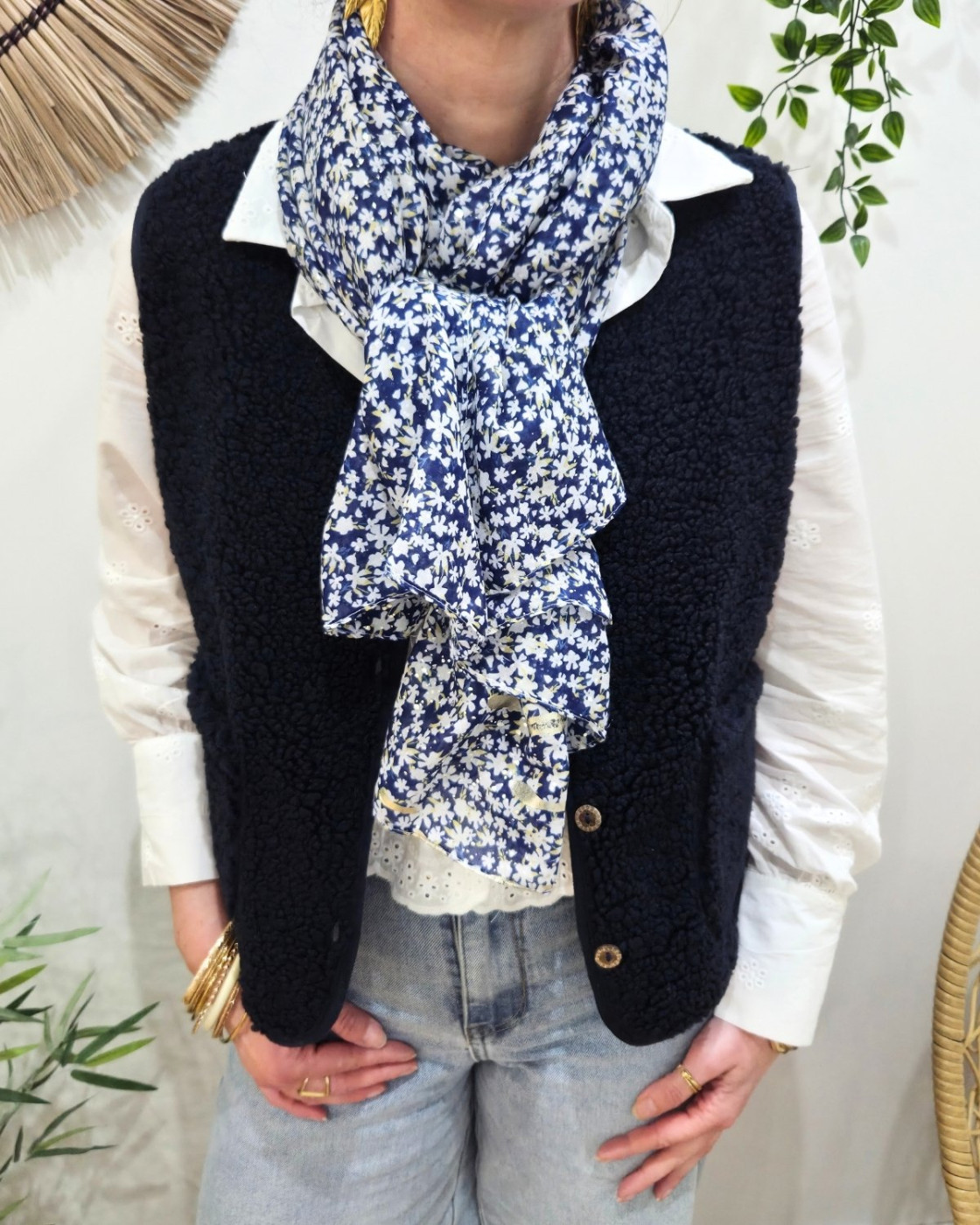 Foulard femme fleurs liberty et dorures