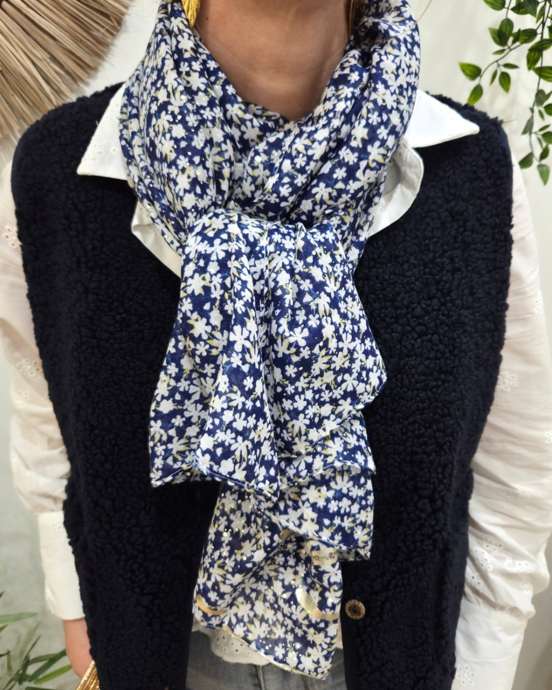 Foulard femme fleurs liberty et dorures