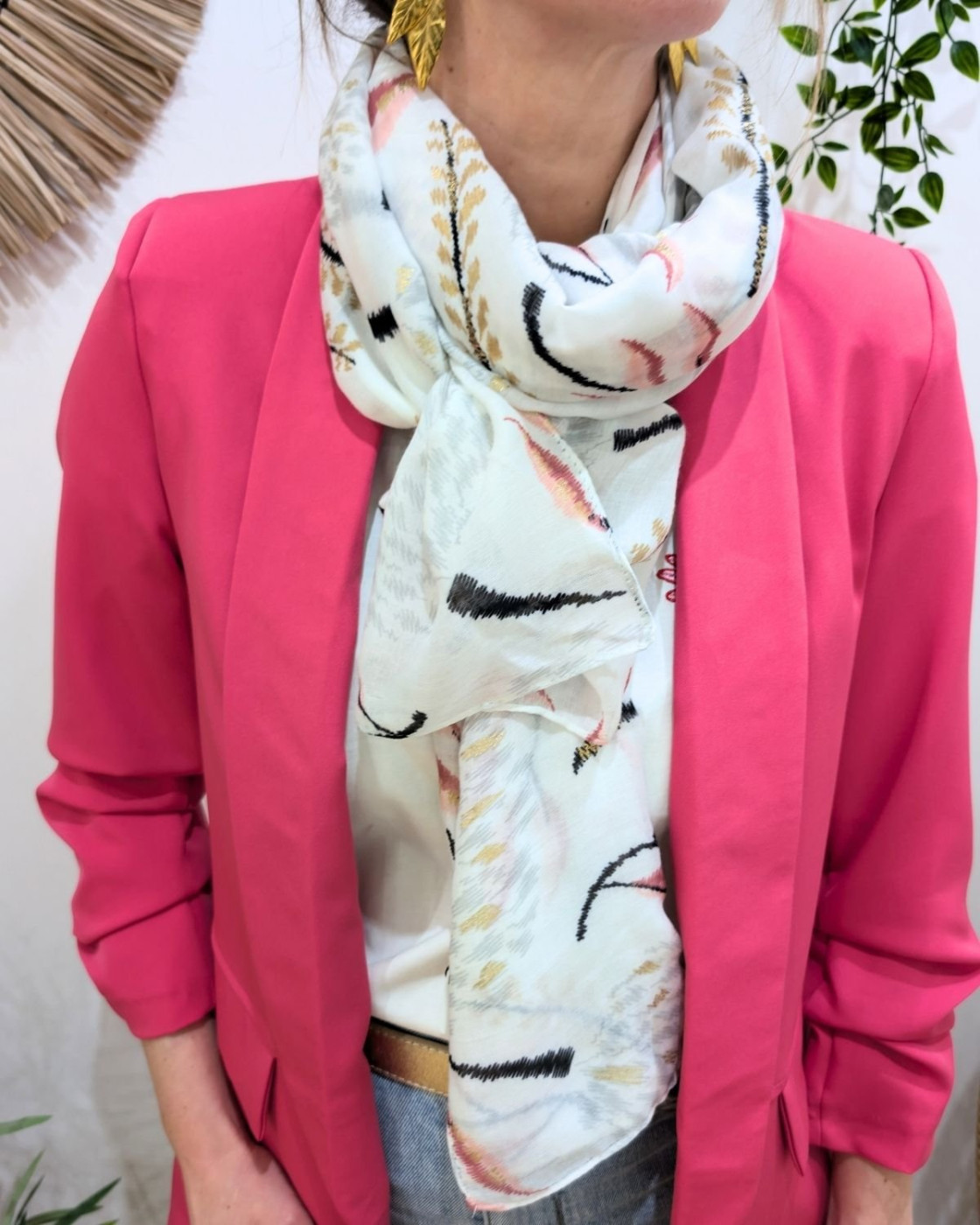 Foulard femme fleuri et dorures Micaela