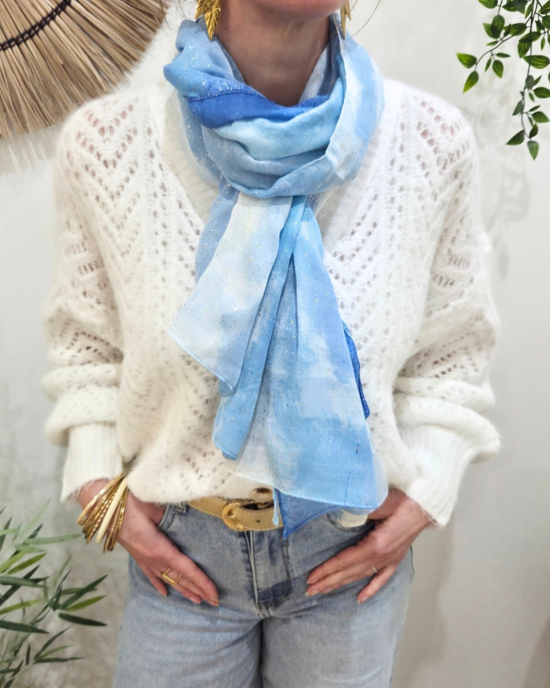 Foulard femme uni délavé et dorures Léandra