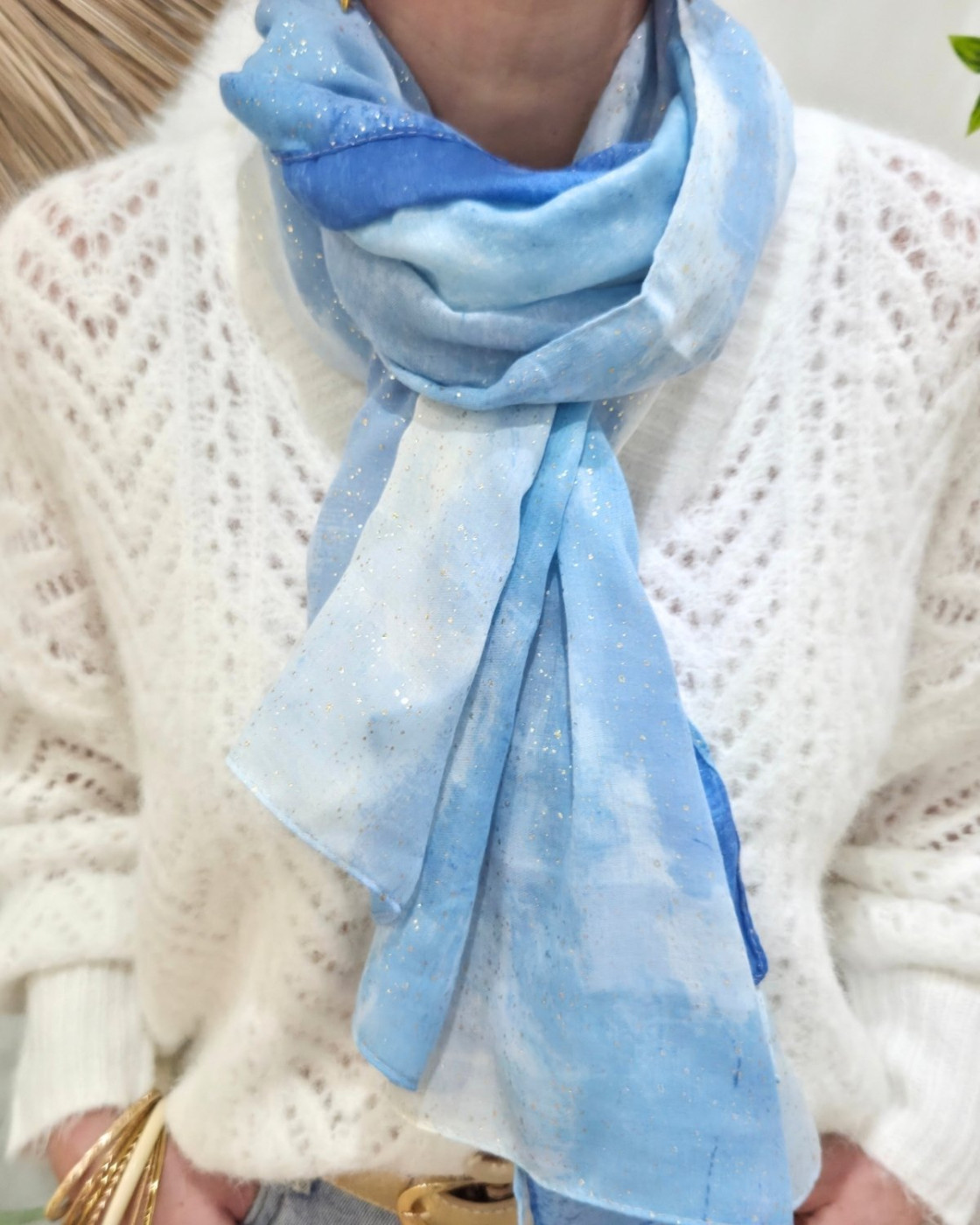 Foulard femme uni délavé et dorures Léandra