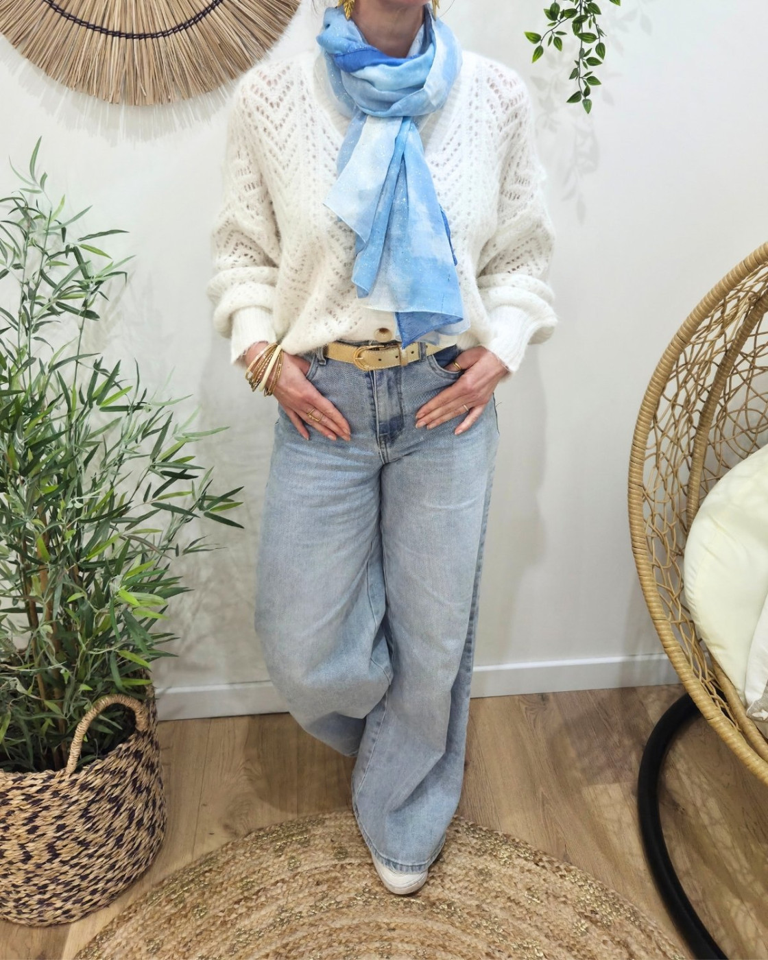 Foulard femme uni délavé et dorures Léandra