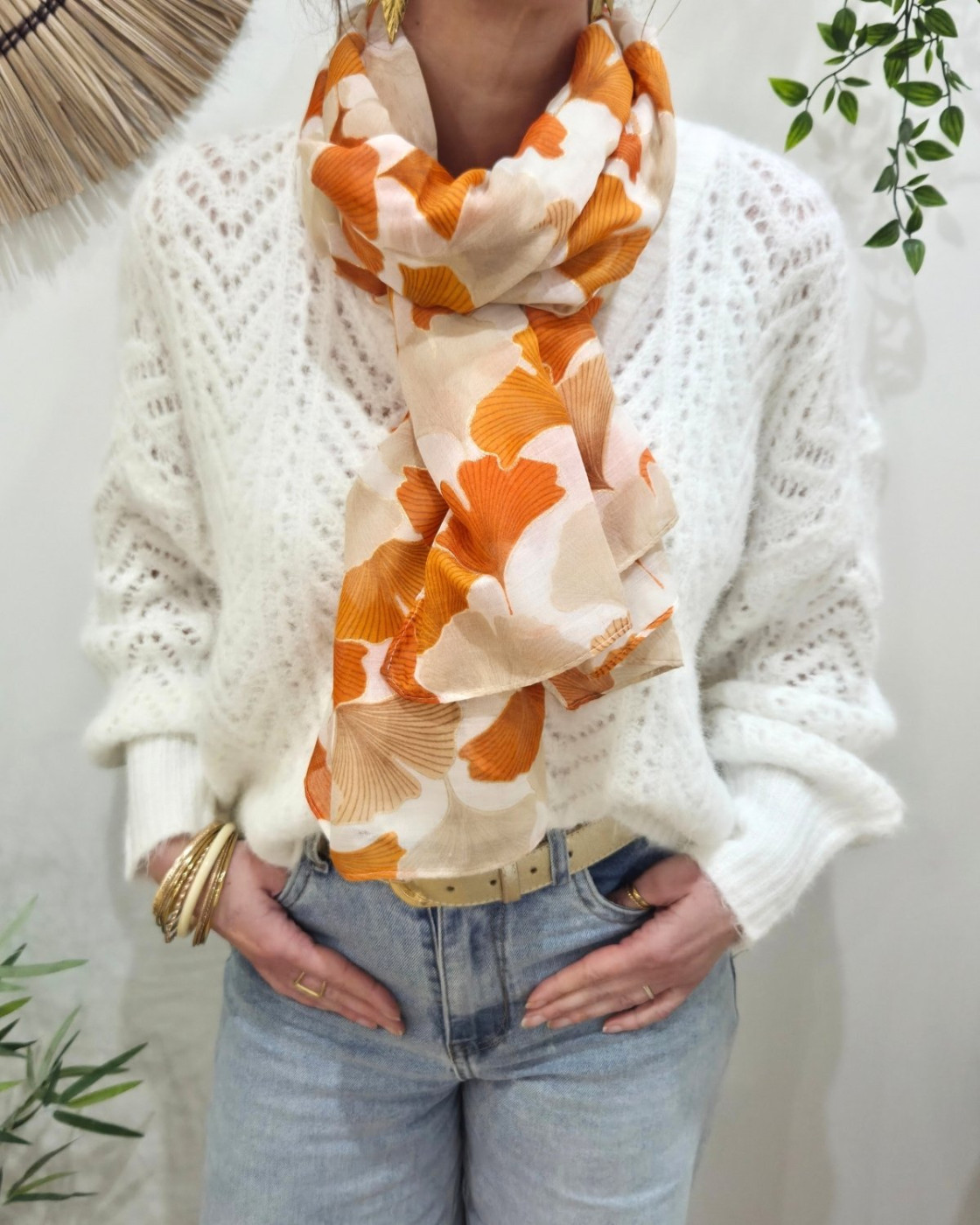 Foulard femme fleuri et dorures Hana