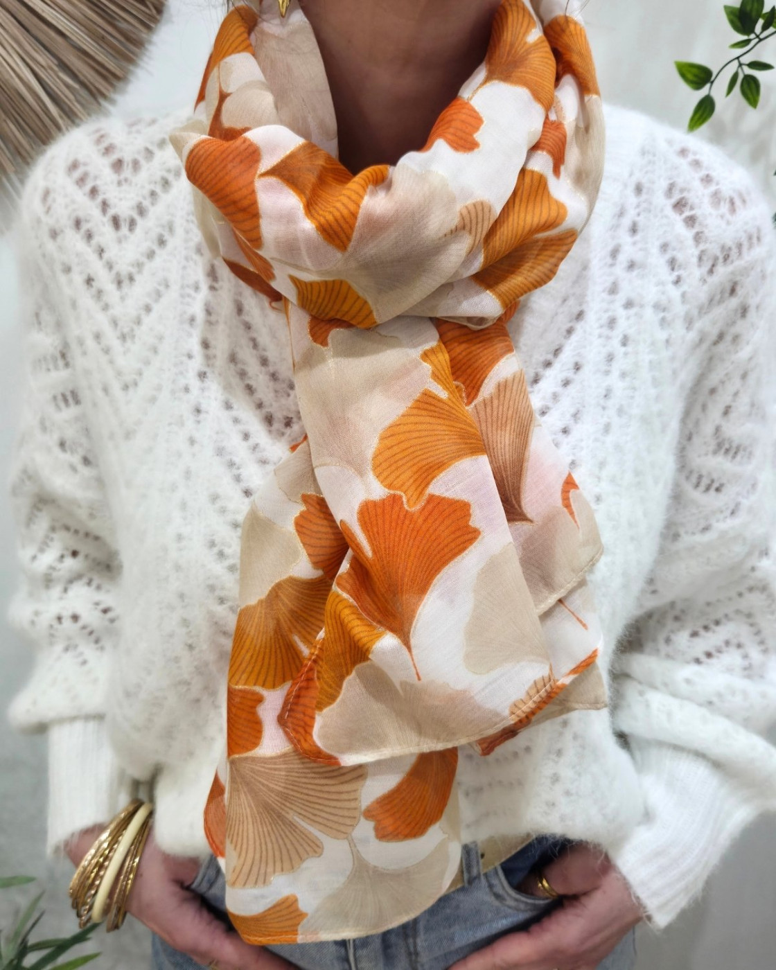 Foulard femme fleuri et dorures Hana