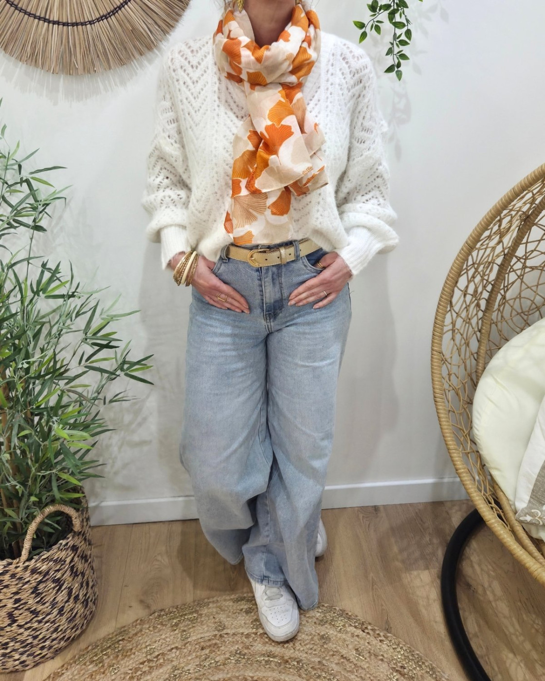 Foulard femme fleuri et dorures Hana