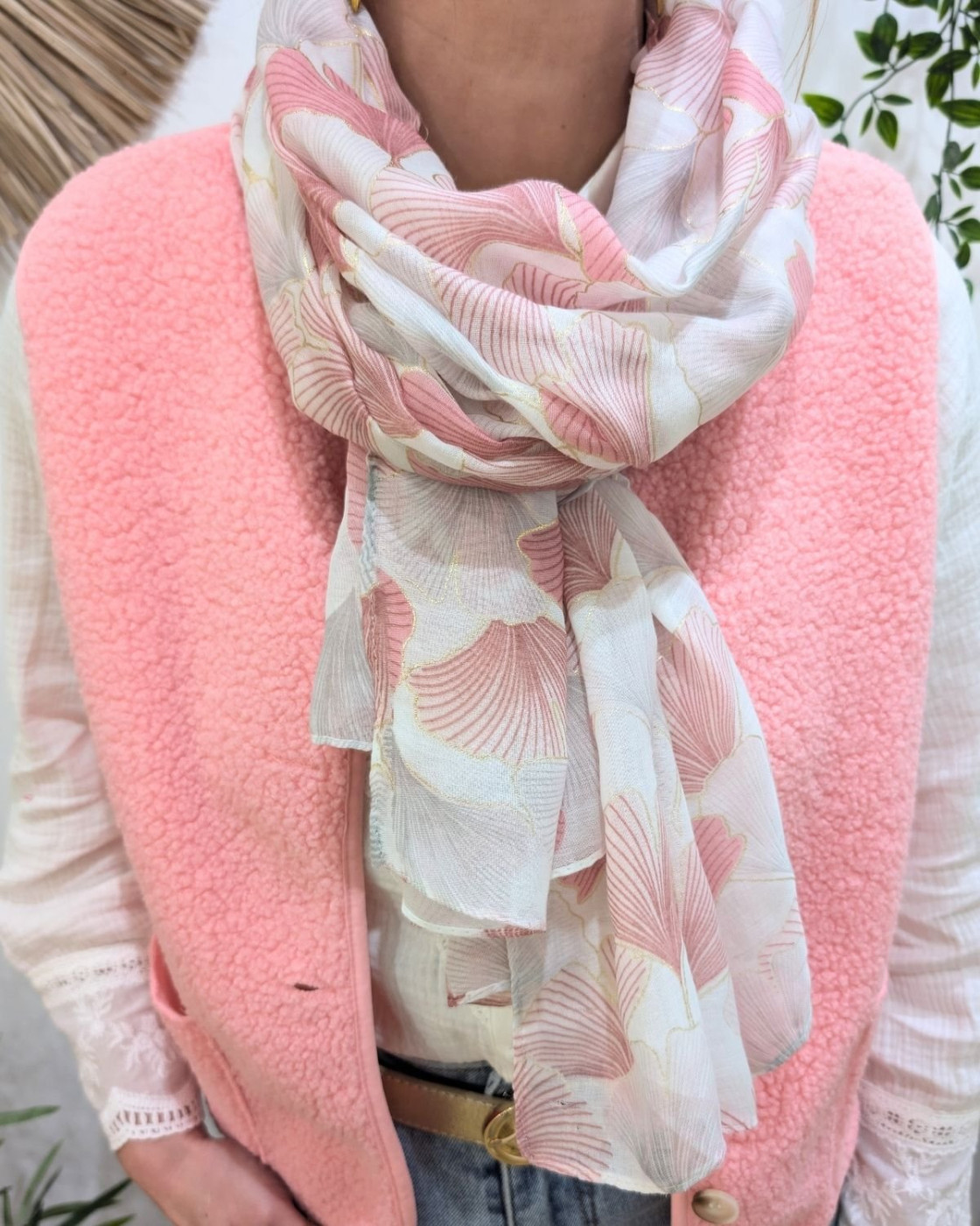 Foulard femme fleuri et dorures Hana