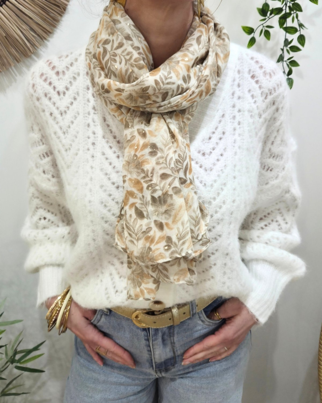 Foulard femme fleuri et dorures Gisela