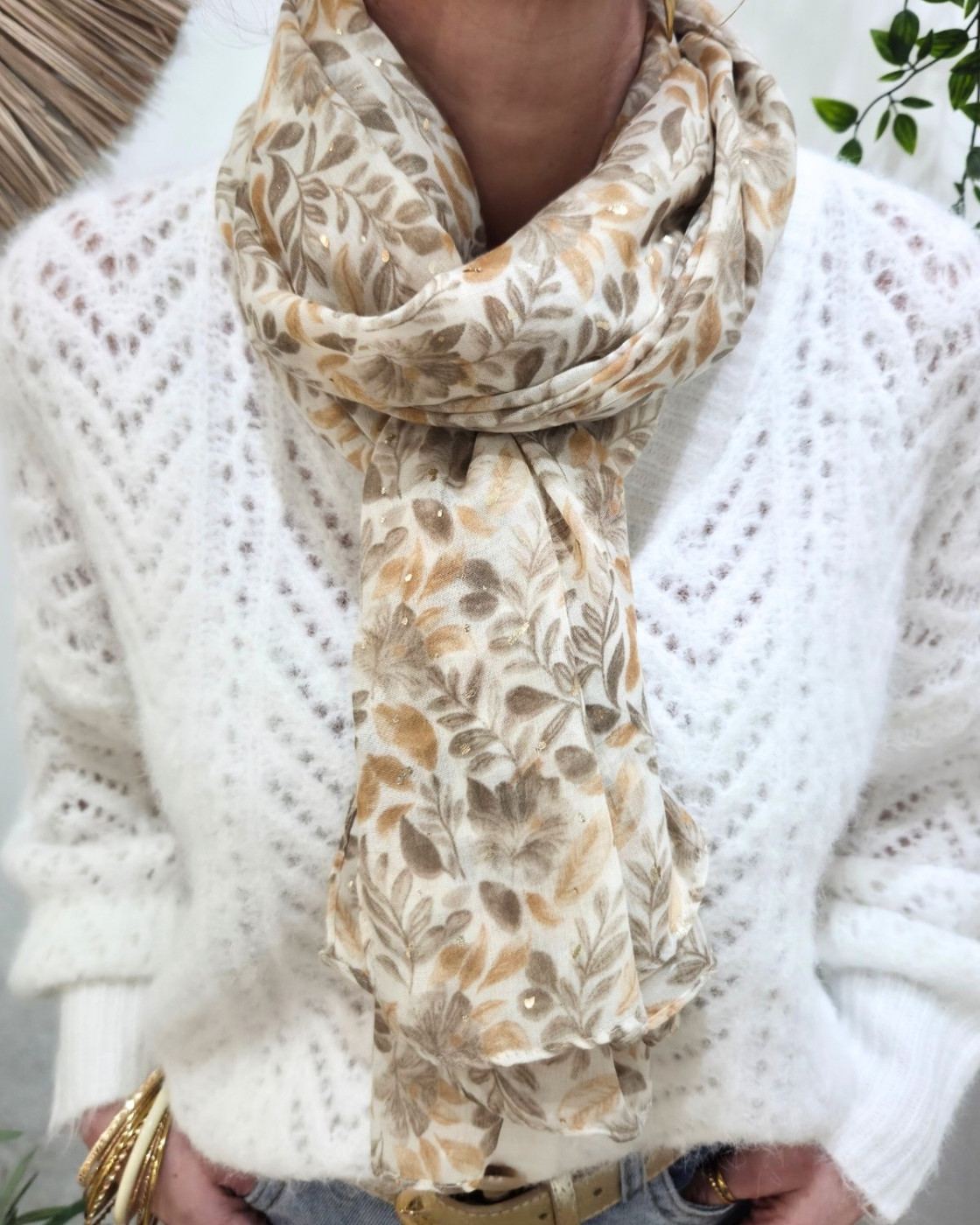 Foulard femme fleuri et dorures Gisela