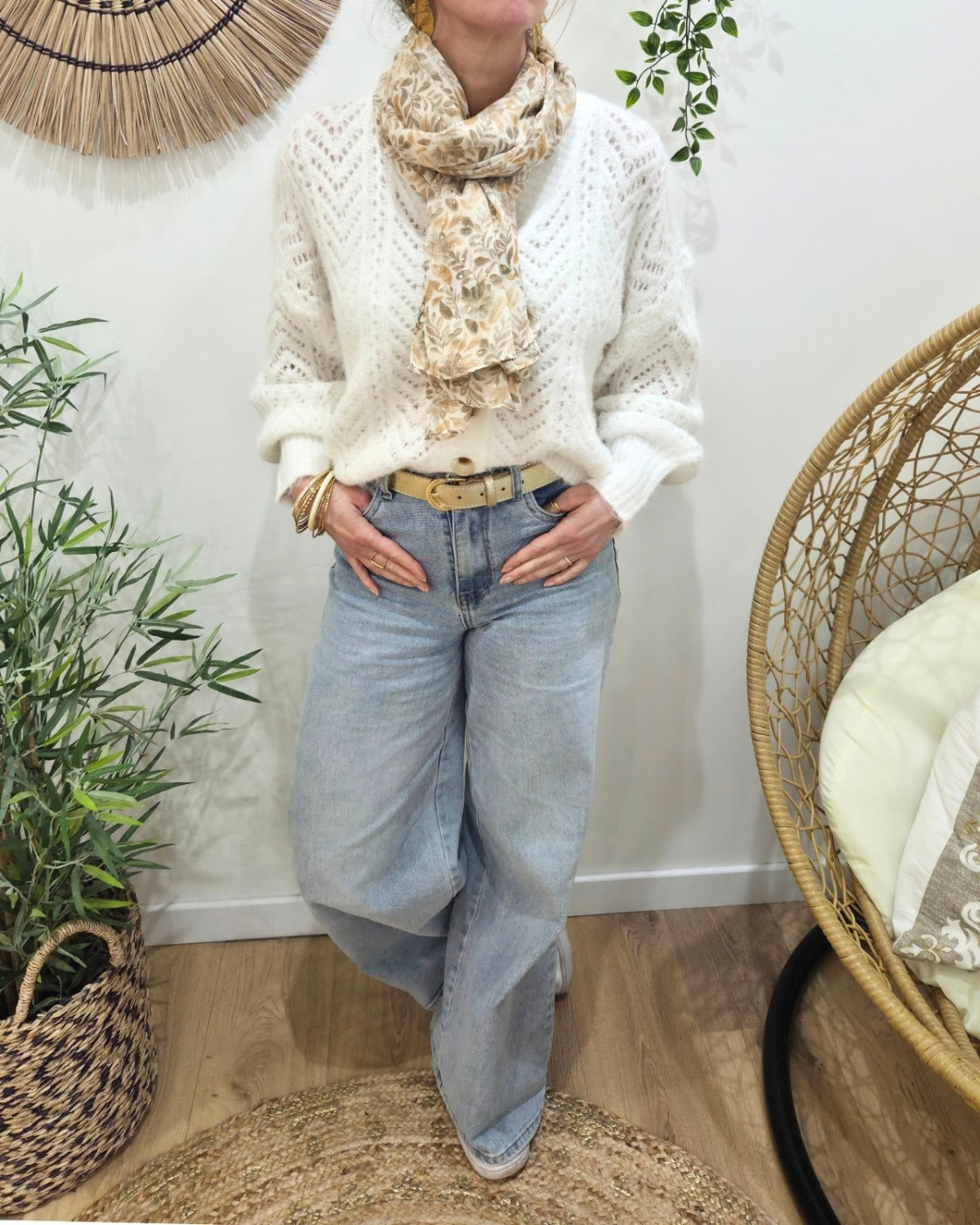 Foulard femme fleuri et dorures Gisela