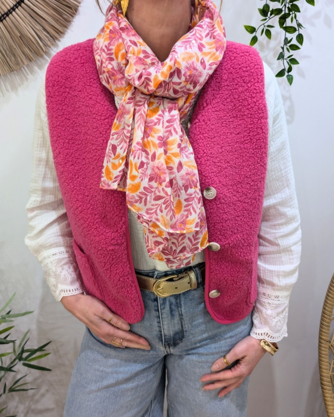 Foulard femme fleuri et dorures Gisela