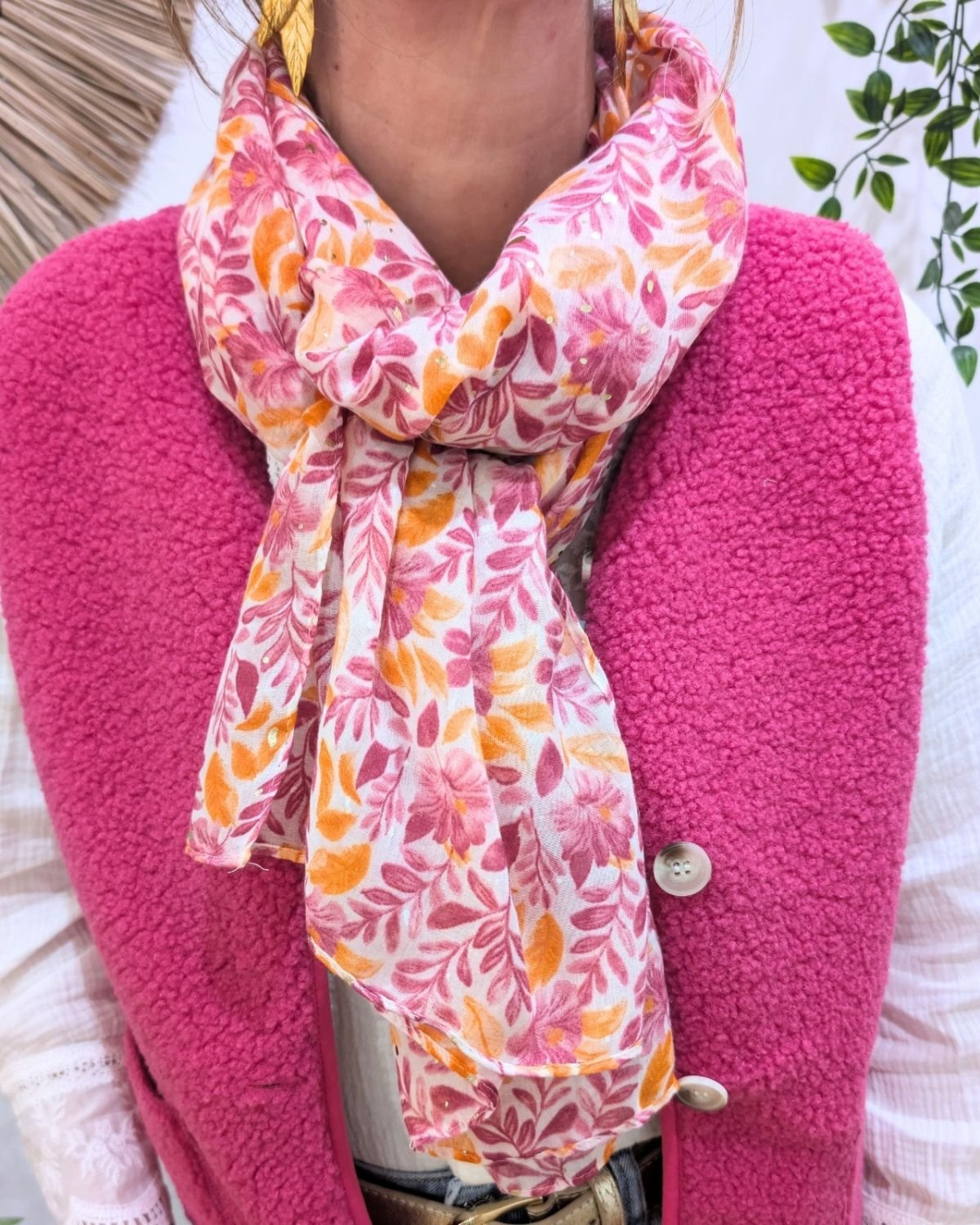 Foulard femme fleuri et dorures Gisela
