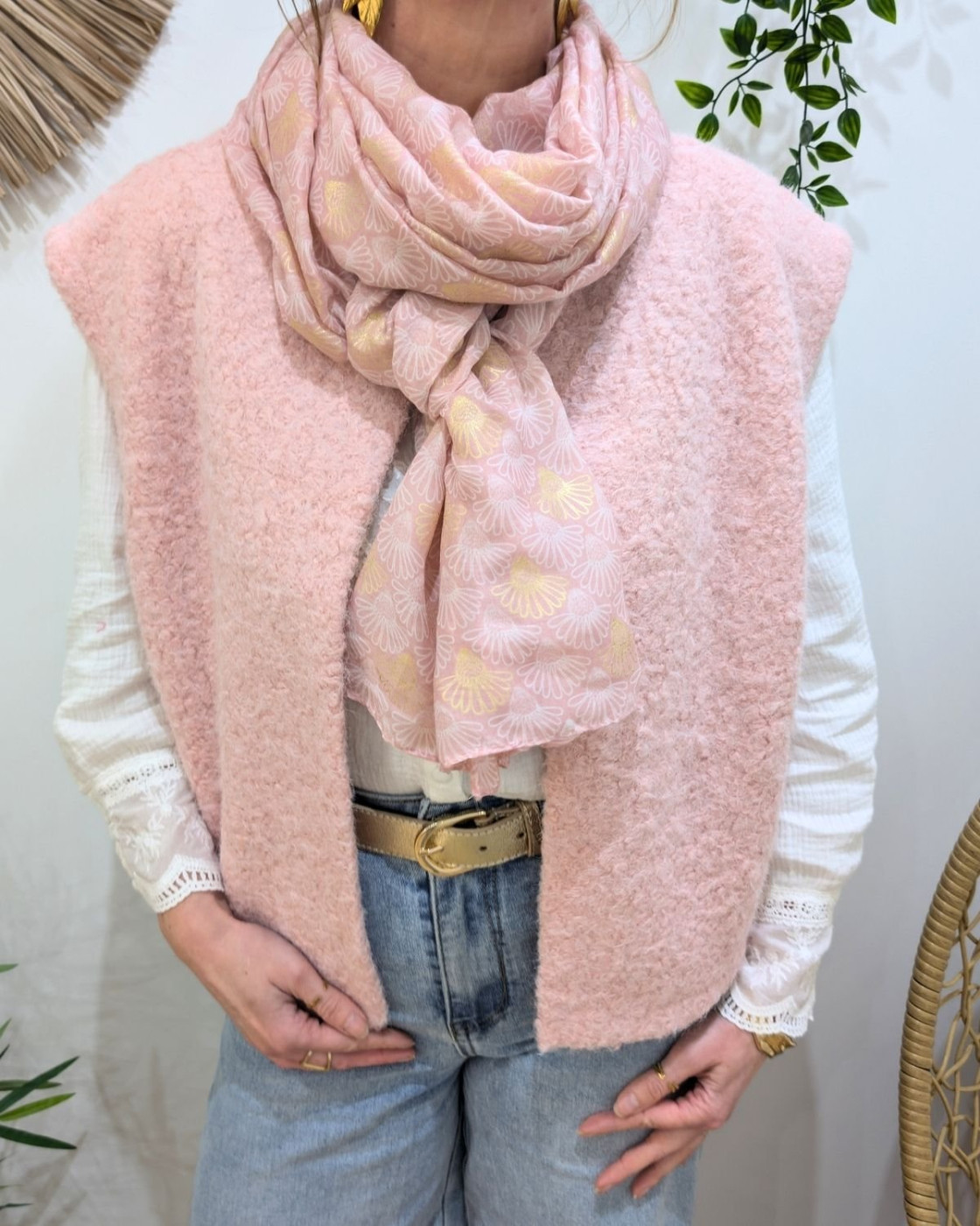 Foulard femme fleuri et dorures Belina