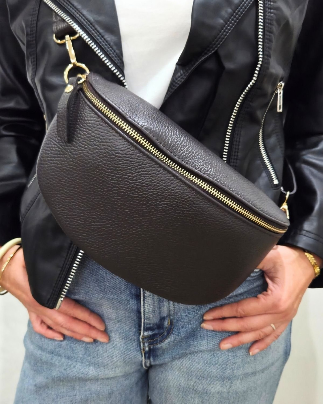 Sac banane femme cuir effet craquelé bandoulière