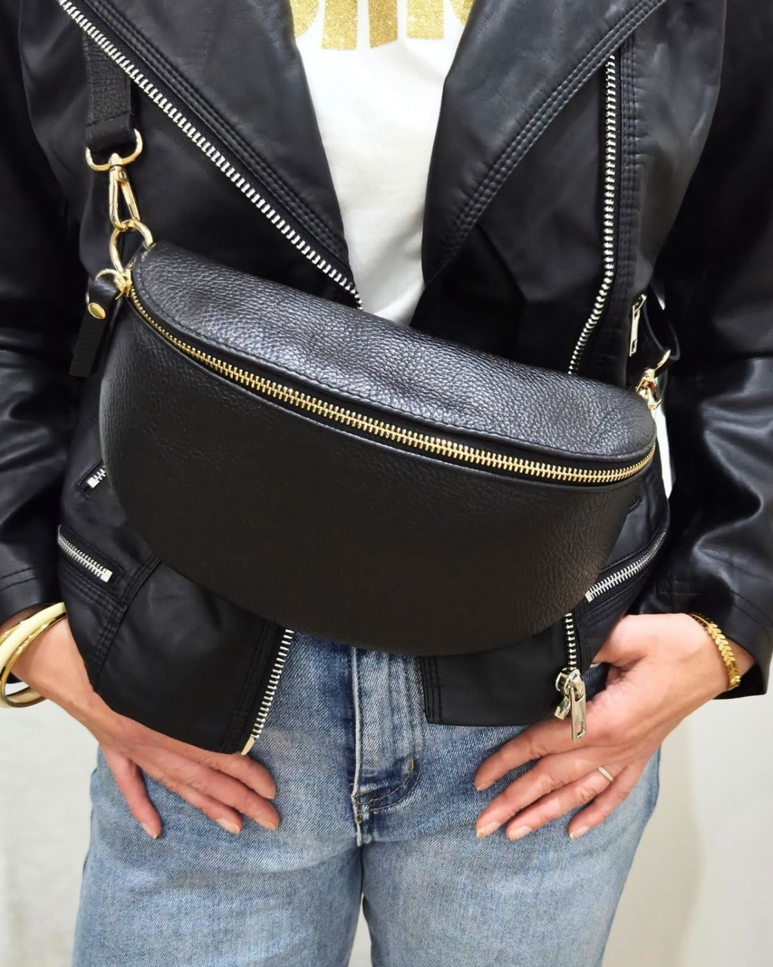 Sac banane femme cuir effet craquelé bandoulière