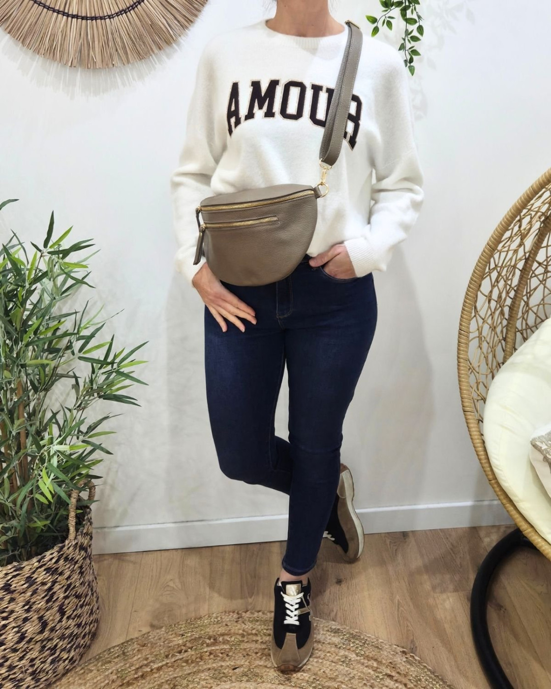 Sac banane cuir femme double zip Saphora