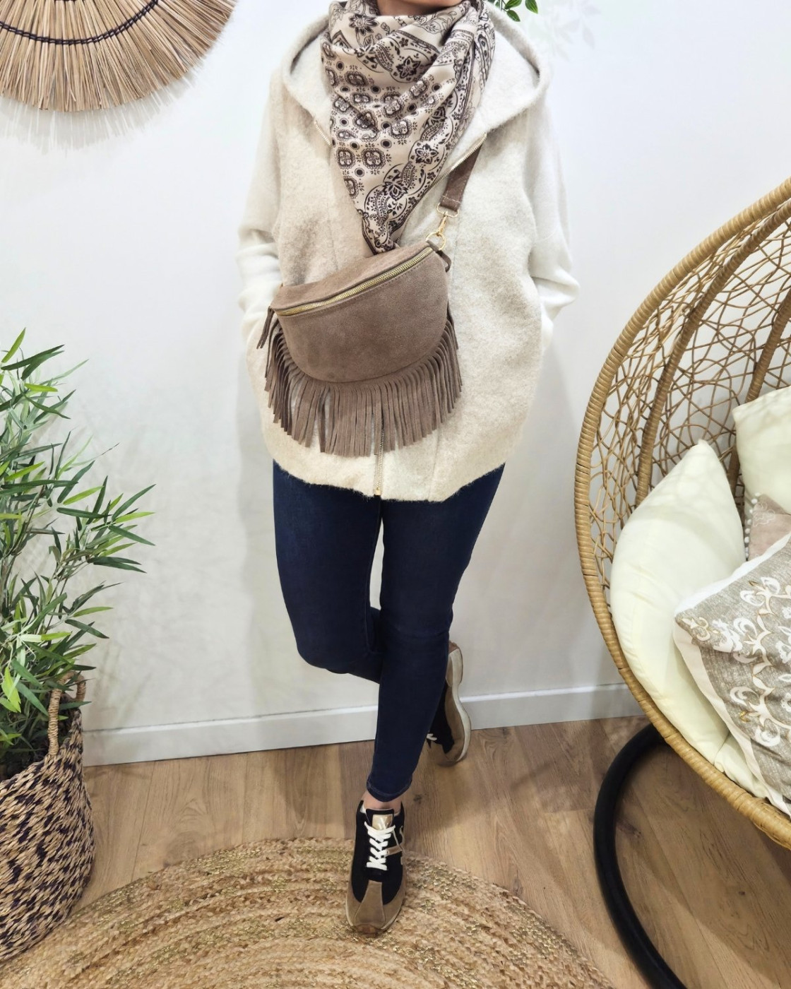 Sac banane cuir femme à franges