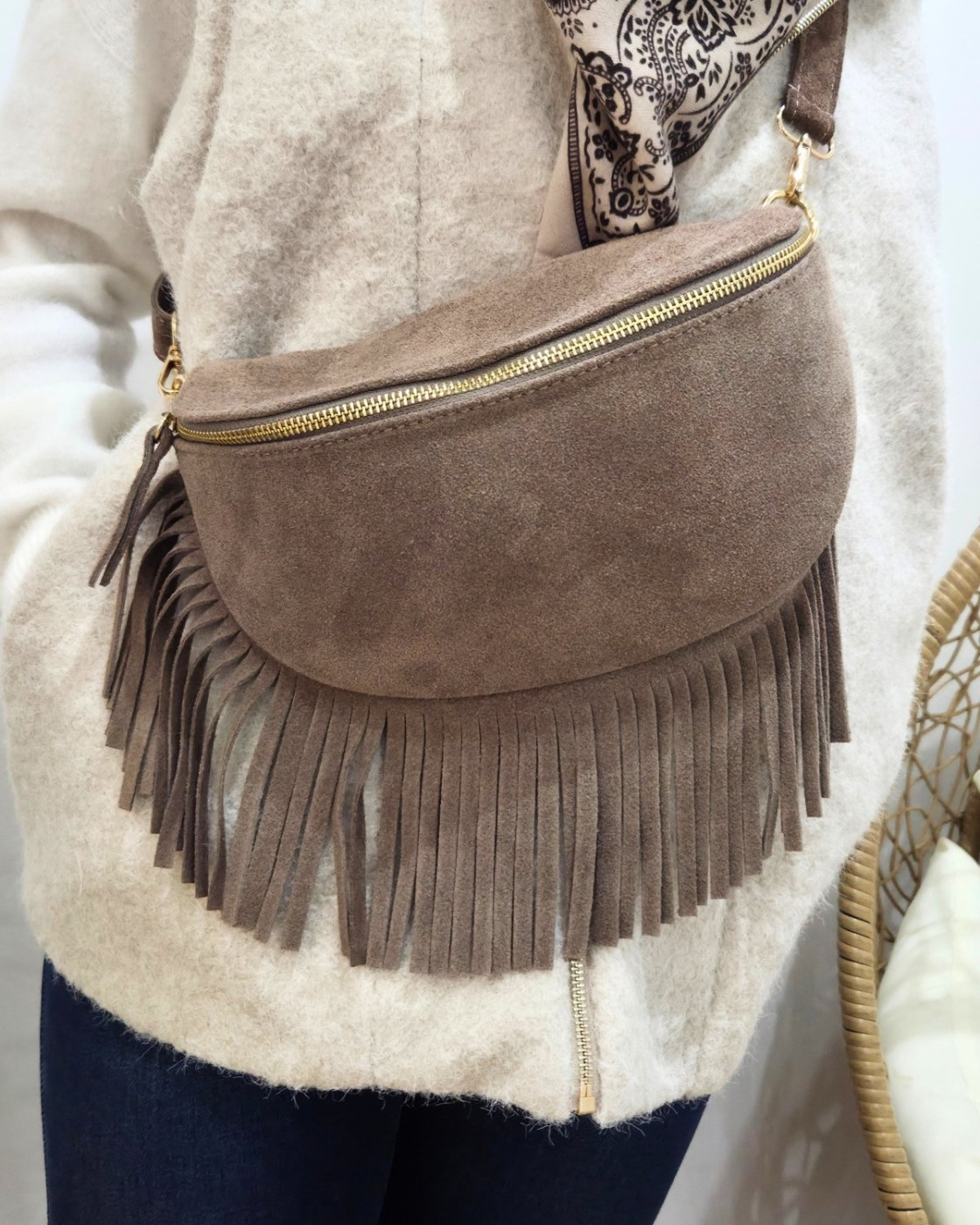 Sac banane cuir femme à franges