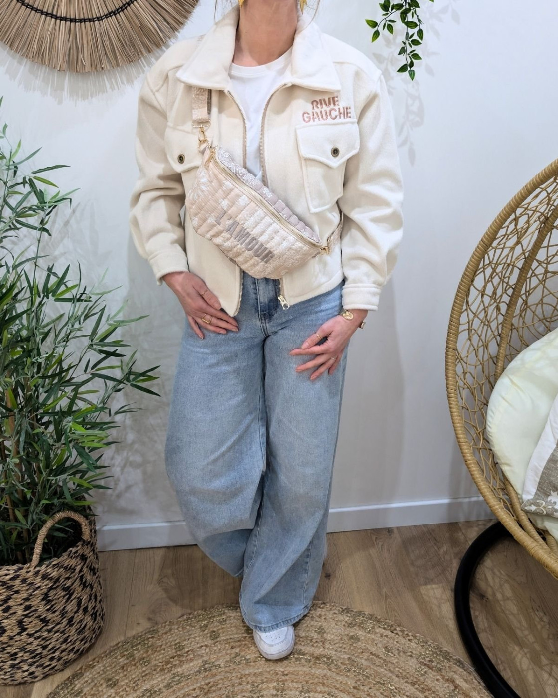 Sac banane femme coton matelassé fleuri broderie L'AMOUR