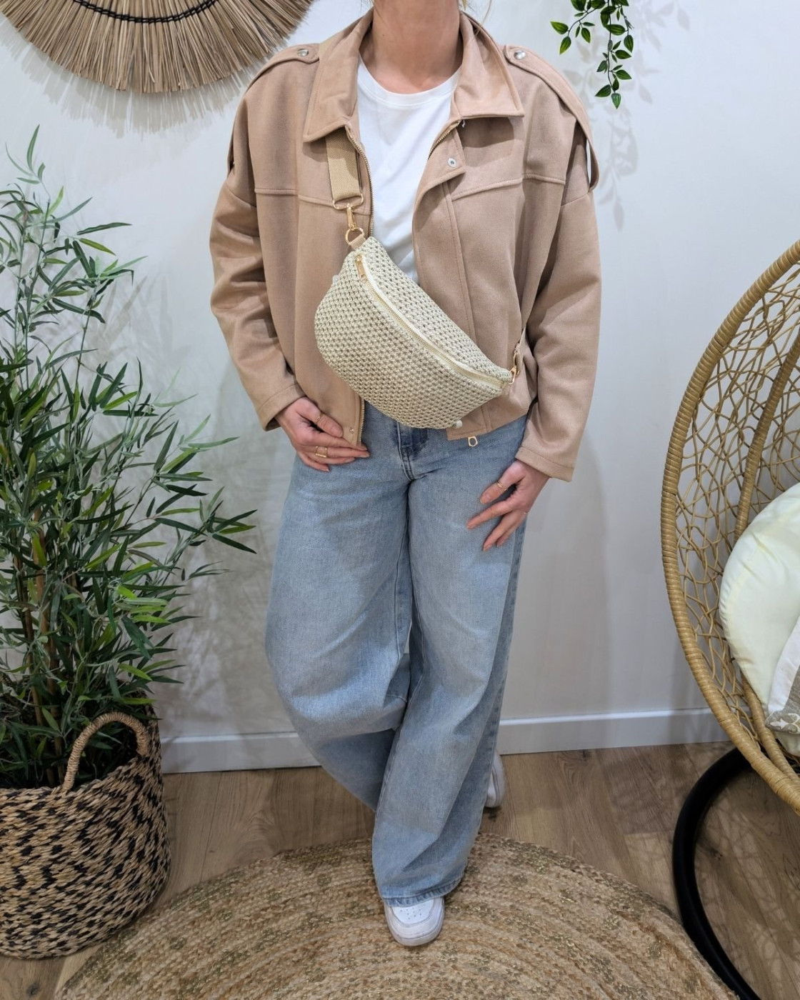 Sac banane femme crochet pailleté doré