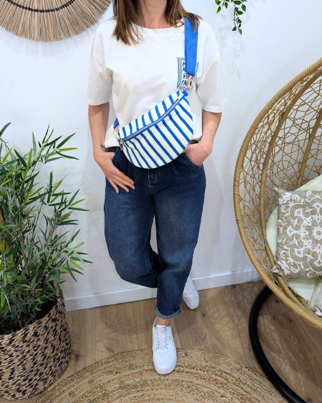 Sac banane femme éponge à rayures