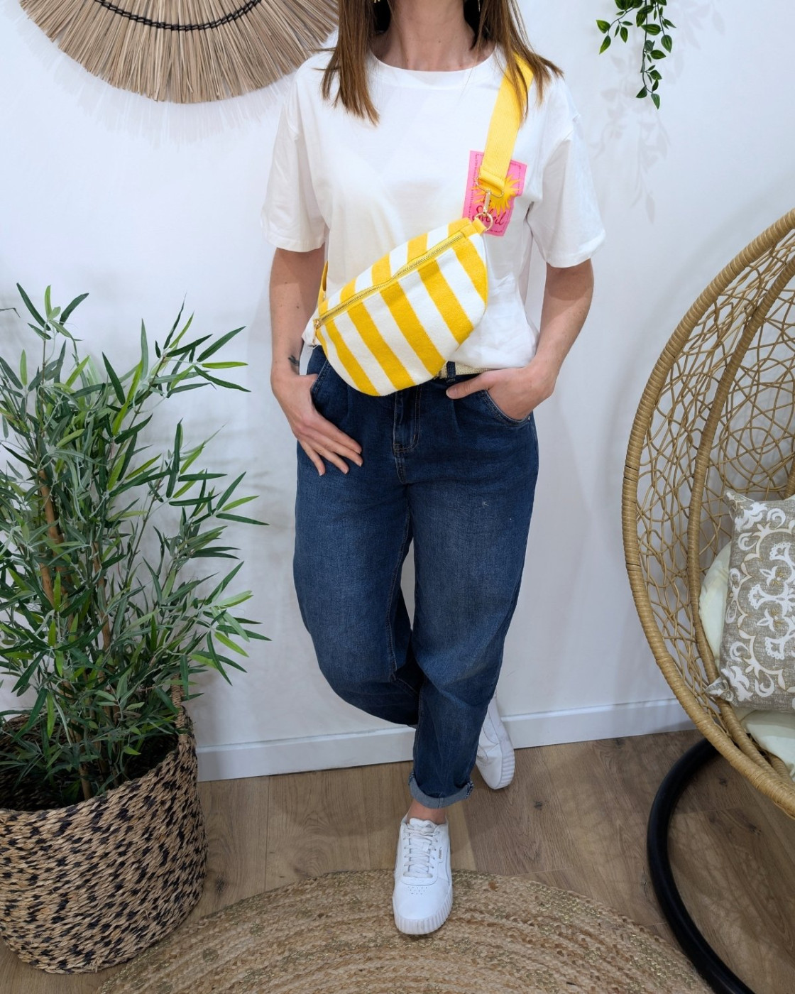 Sac banane femme éponge à rayures