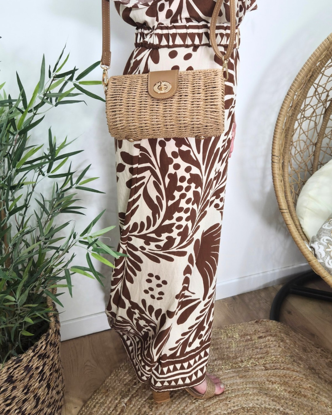 Sac à bandoulière en paille rigide goutte