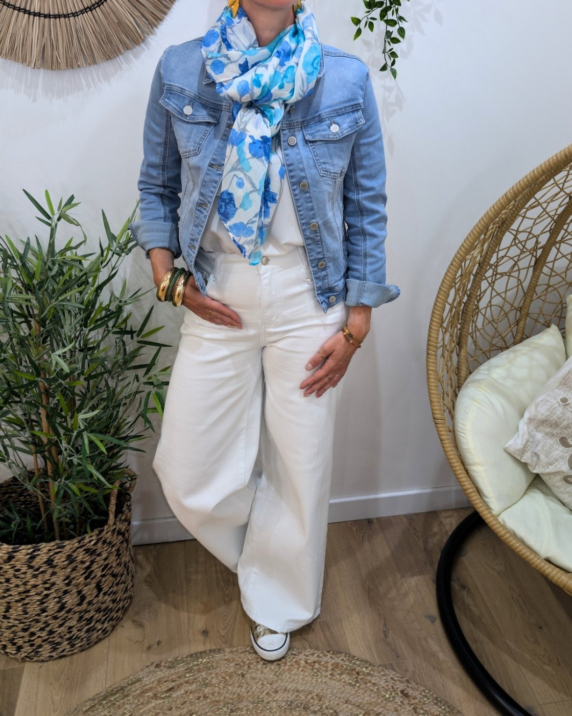 Foulard femme fleuri Clementina-Bleu