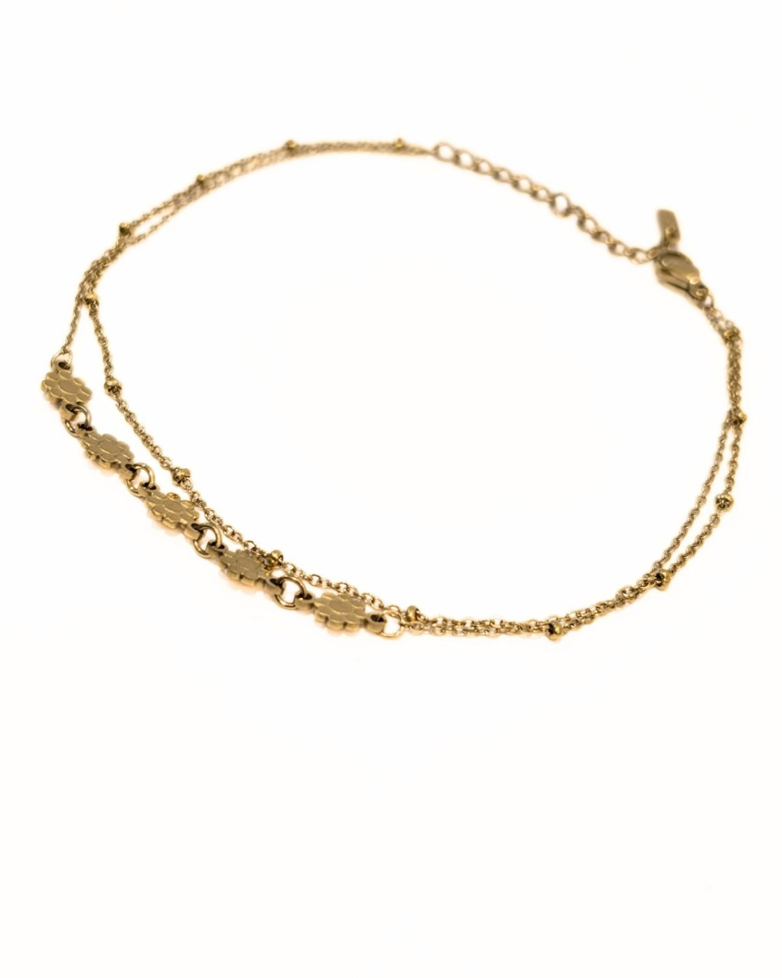 Chaine de cheville acier doré doublé petites fleurs