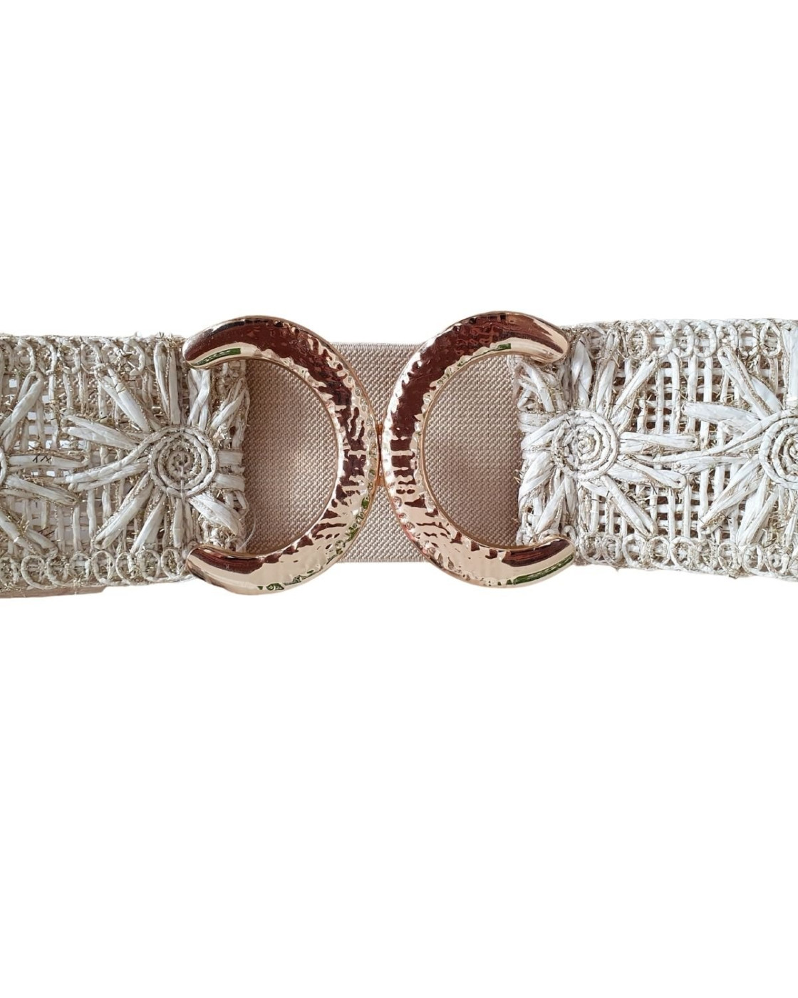 Ceinture élastique paille beige et dorée Isora