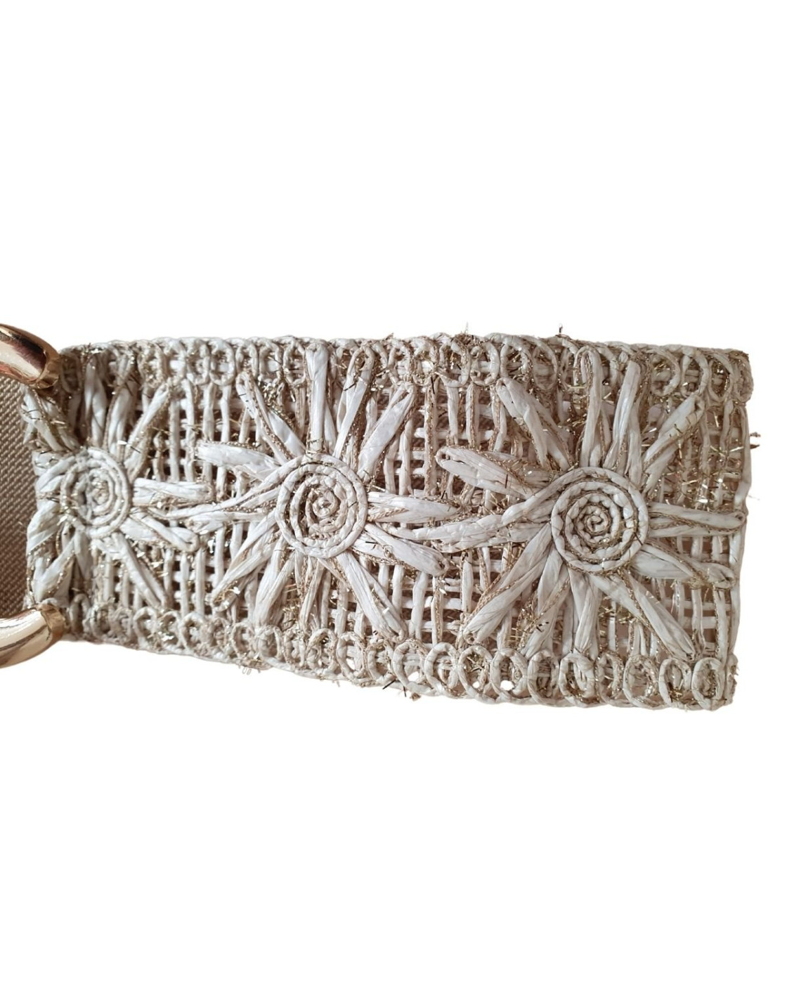Ceinture élastique paille beige et dorée Isora